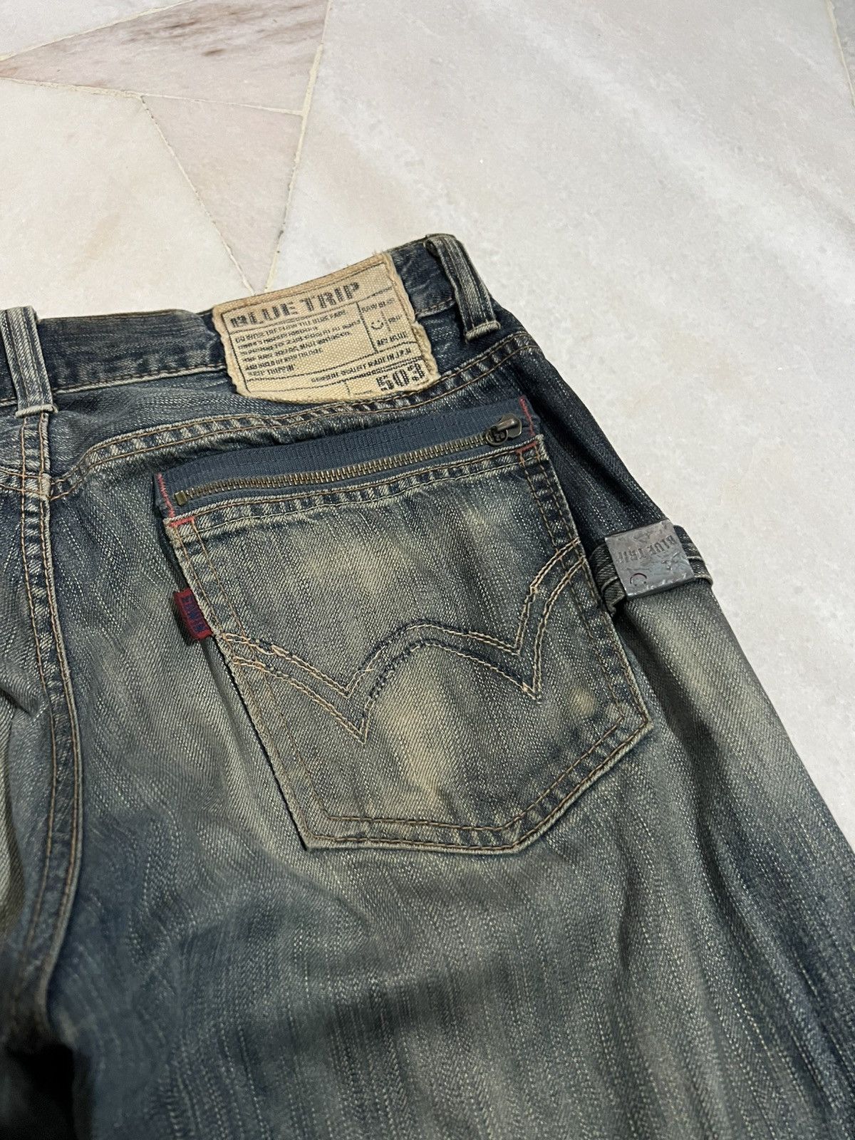 Edwin × If Six Was Nine 🌈Flare Vintage Edwin 503 Blue Trip Distressed Mud Wash Jean Size US 34 / EU 50 - 17 Thumbnail