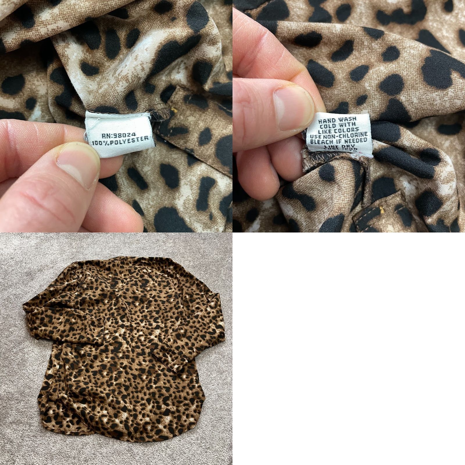 Vintage Jennifer & Grace Leopard Print Button Up Shirt Womens M Medium Long Sleeve V-Neck Pockets Size M / US 6-8 / IT 42-44 - 9 Thumbnail
