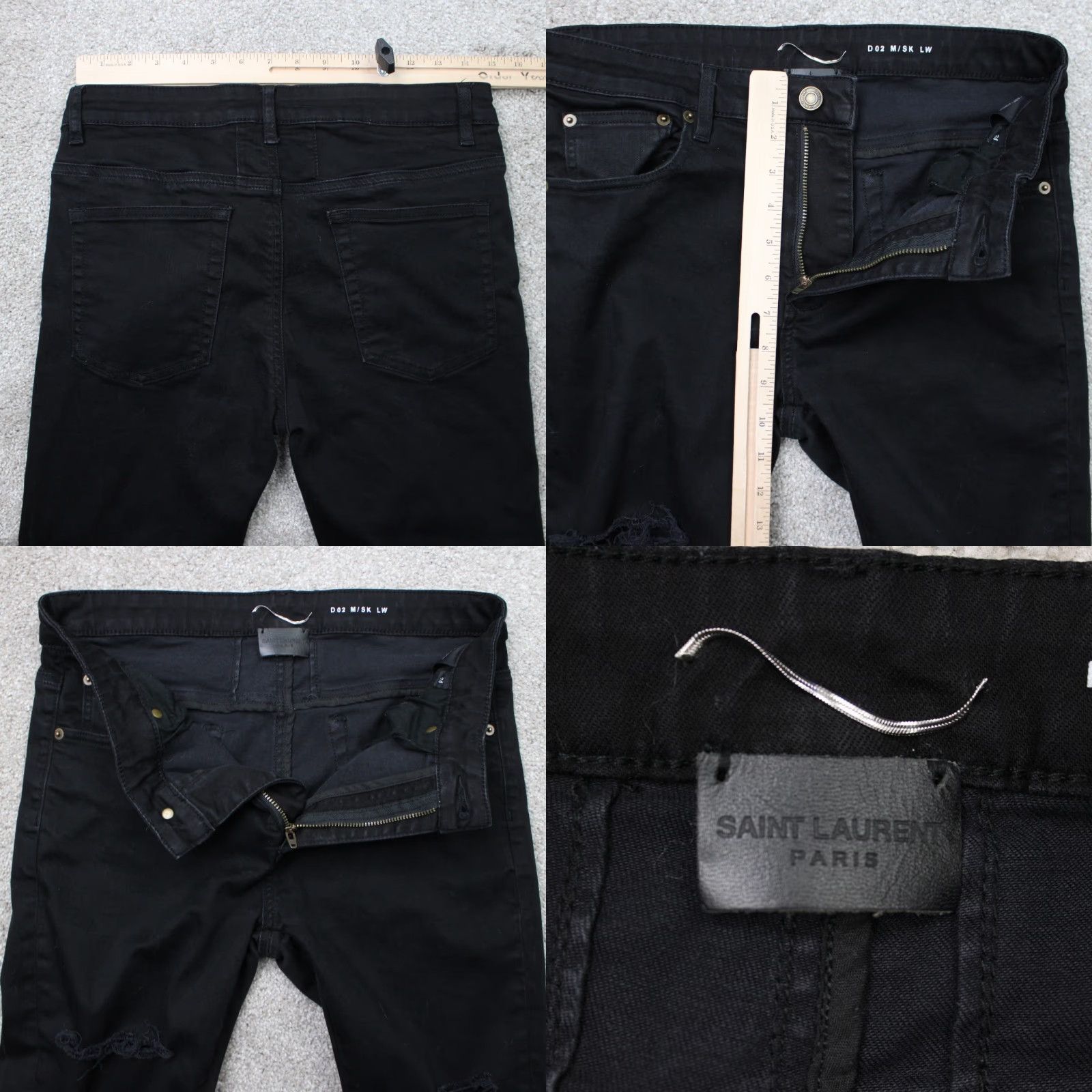 VINTAGE Saint Laurent Paris Jeans Mens 34x30 Black Distressed Denim 5-Pocket Regular Straight Mock?