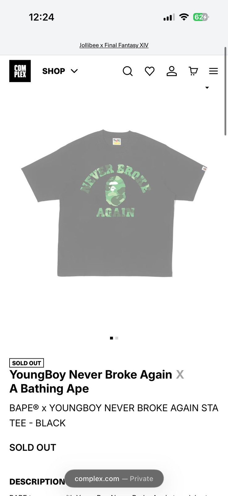 Bape Bape x NBA Youngboy tee. Complex exclusive Size US XL / EU 56 / 4 - 5 Thumbnail