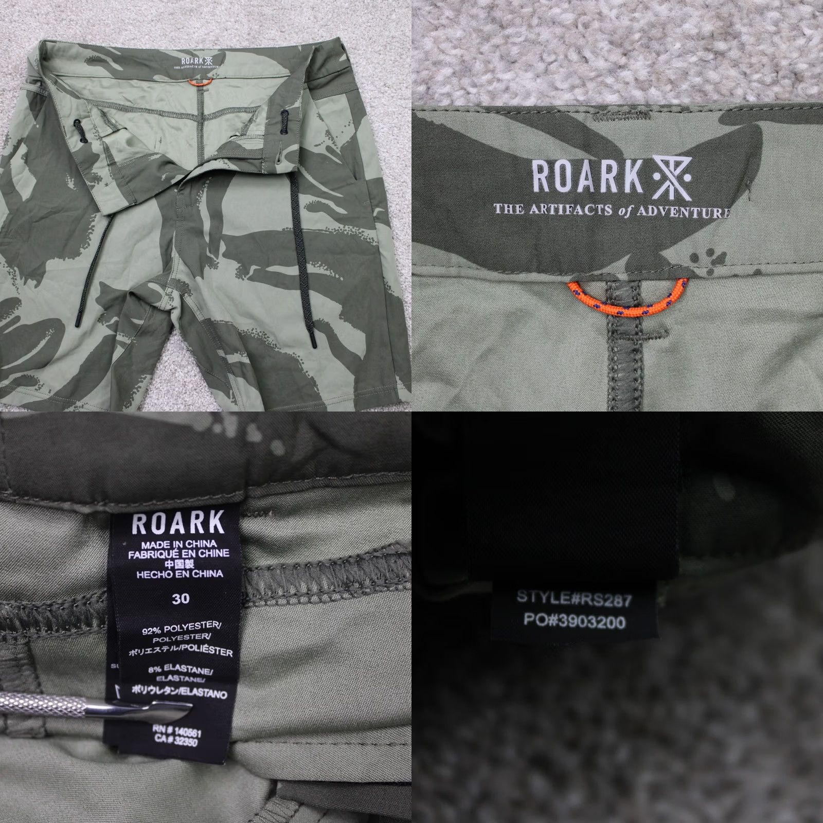Roark Roark Men 30 Green Camo Explorer 2.0 Shorts Drawstring Pockets Stretch Chino Utility Size US 30 / EU 46 - 8 Thumbnail
