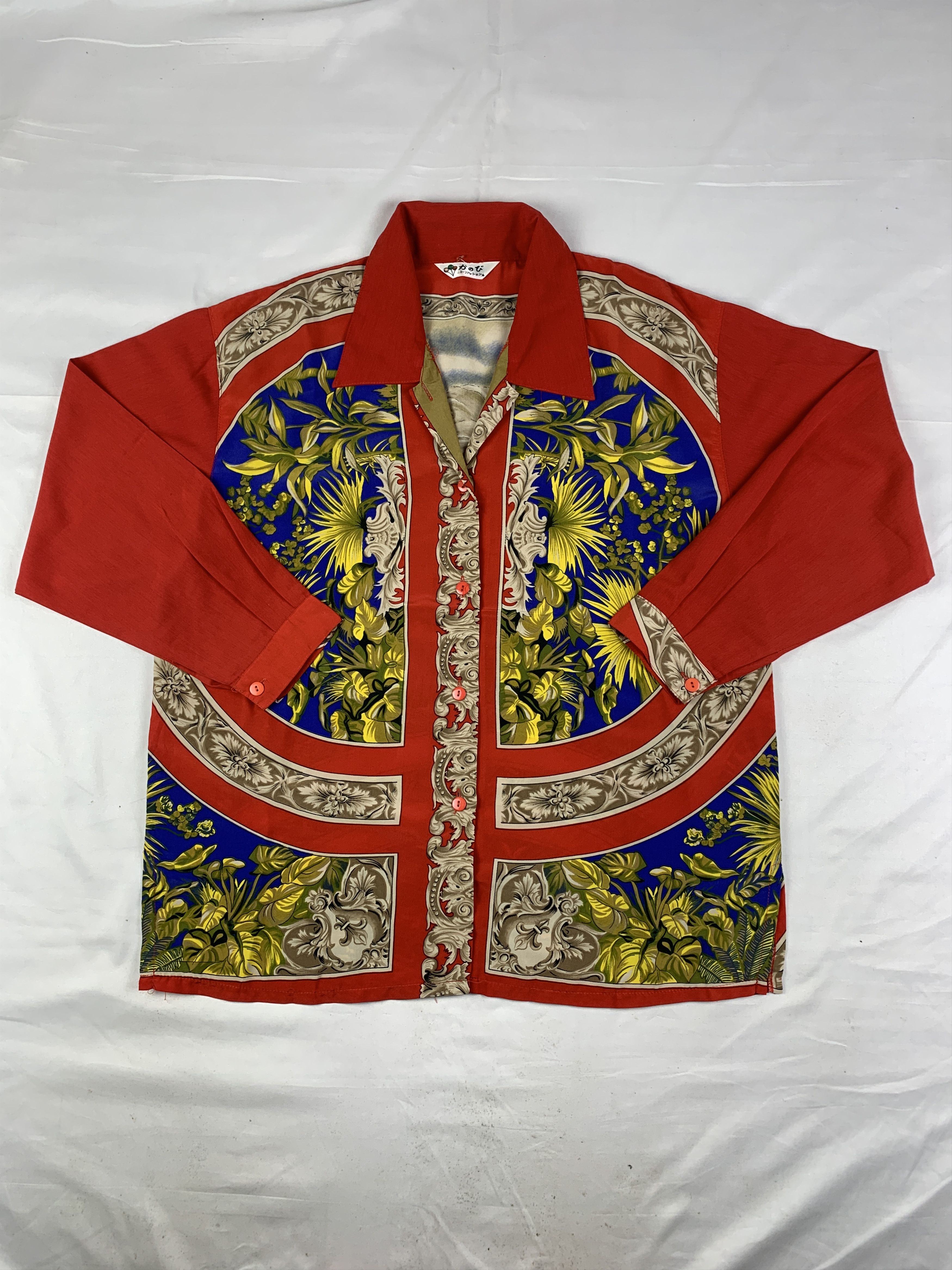 Japanese Brand Elephant Luxury Flower Art Silk Shirt (M) Size M / US 6-8 / IT 42-44 - 3 Thumbnail