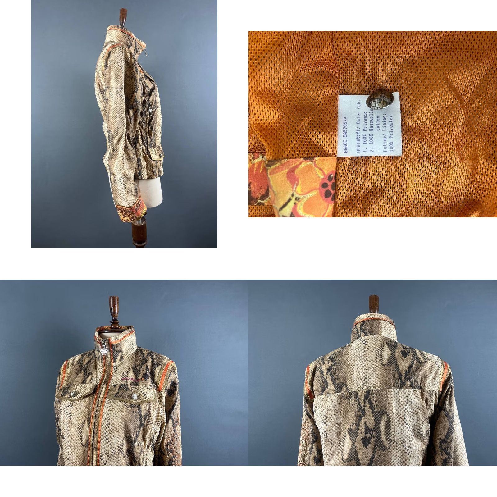 Vintage Sportalm Jacket Women's Size 36 Snakeskin Print Polyamide Long Sleeve Zip Brown Lining Pockets Regular Modern Classic Size XS / US 0-2 / IT 36-38 - 8 Thumbnail