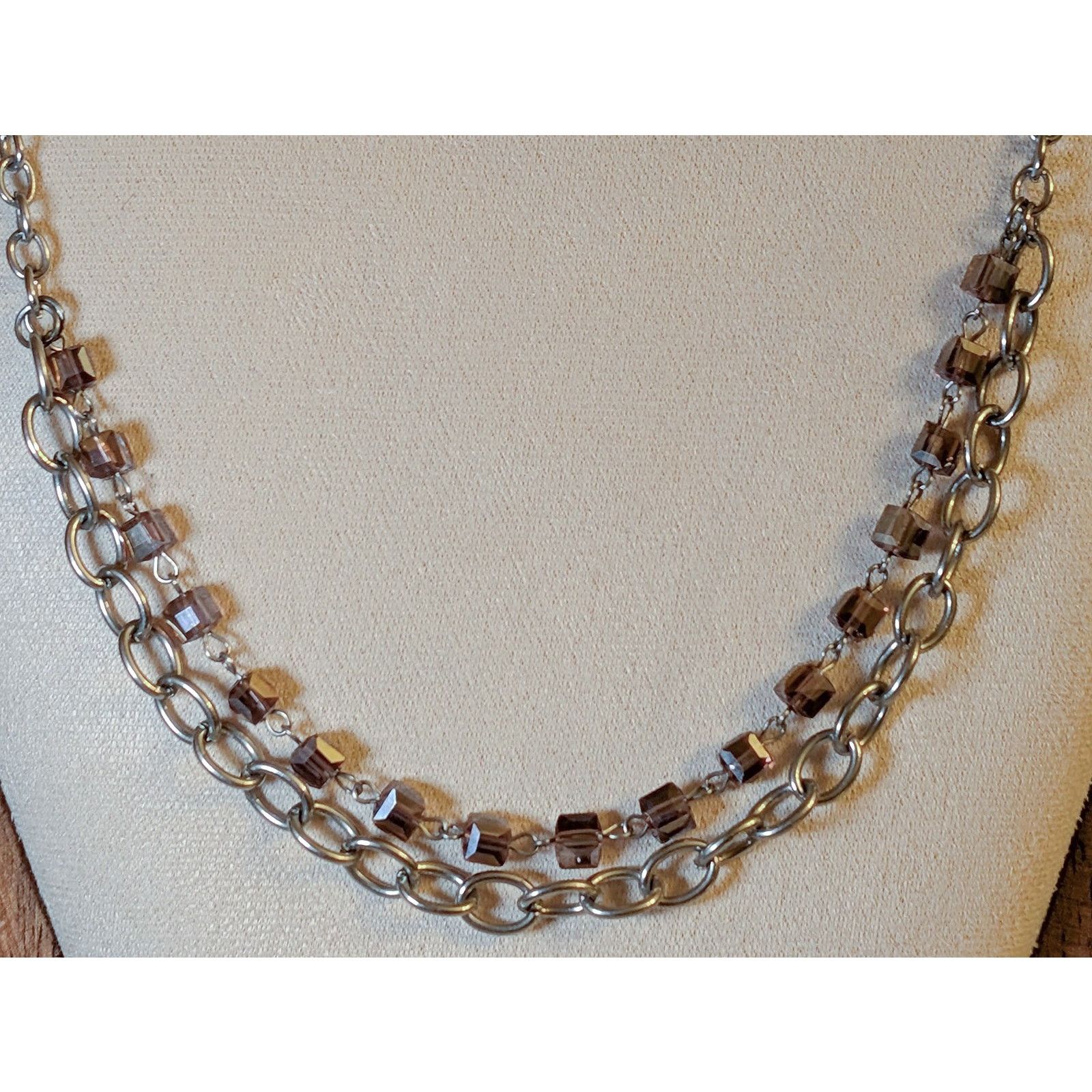 Vintage VTG 1980s 18" Cable Chain & Iridescent Crystal Bead Necklace Size ONE SIZE - 2 Thumbnail