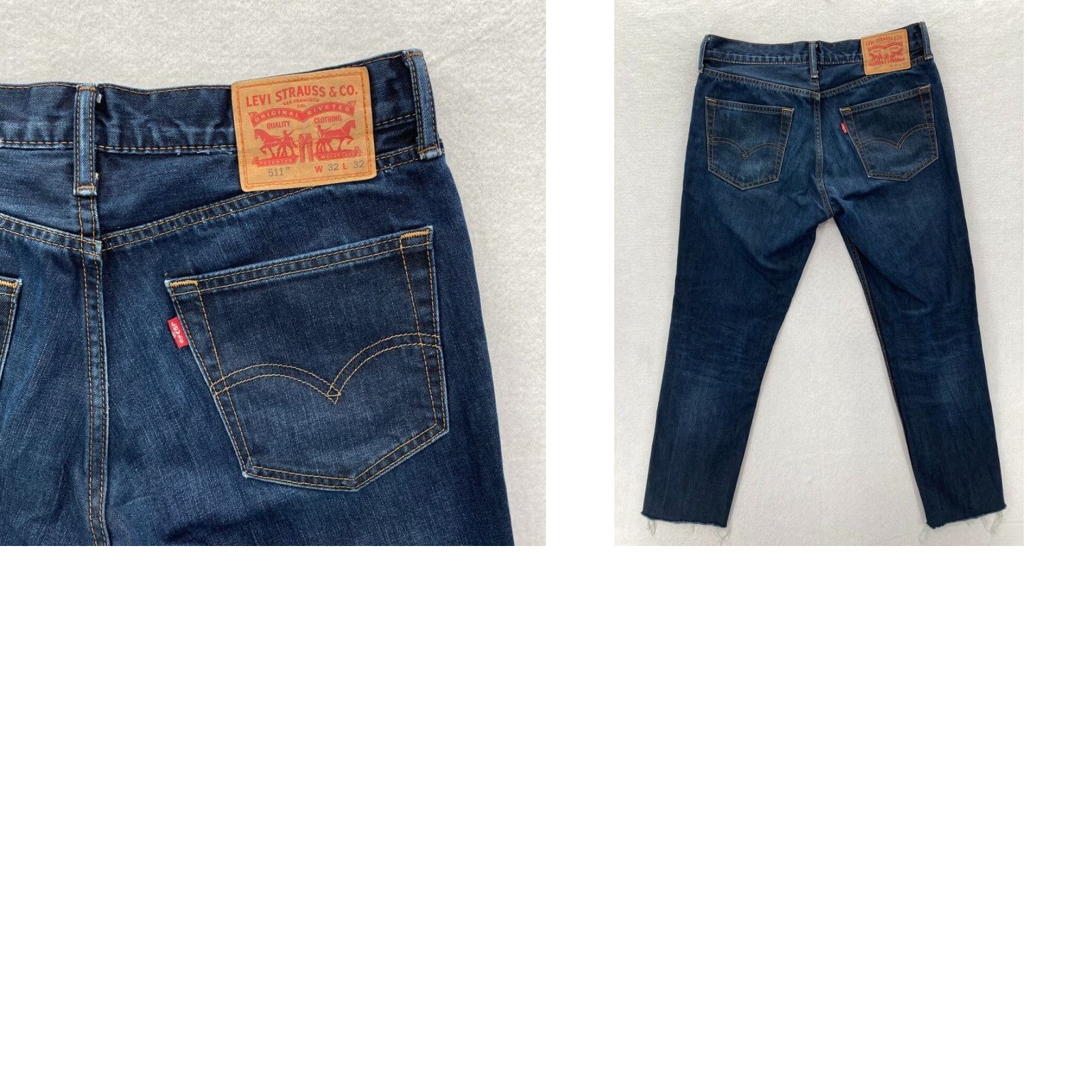 Levi's Levi's 511 Mens 32x32 Slim Fit Blue Dark Wash Denim Jeans 100% Cotton Raw Hem Vintage No Size US 33 - 9 Thumbnail