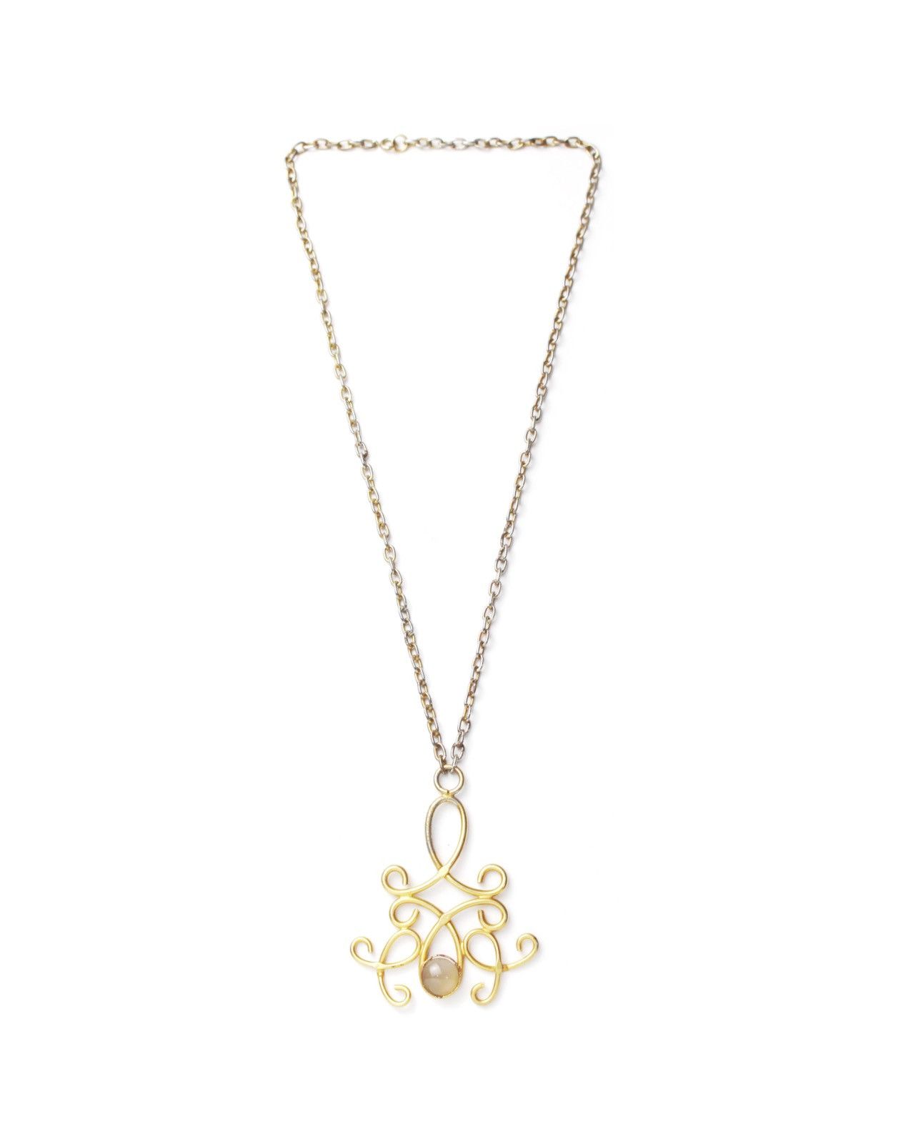 Designer 2000S ART NOUVEAU FILIGREE PENDANT CABOCHON STONE NECKLACE Size ONE SIZE - 1 Thumbnail