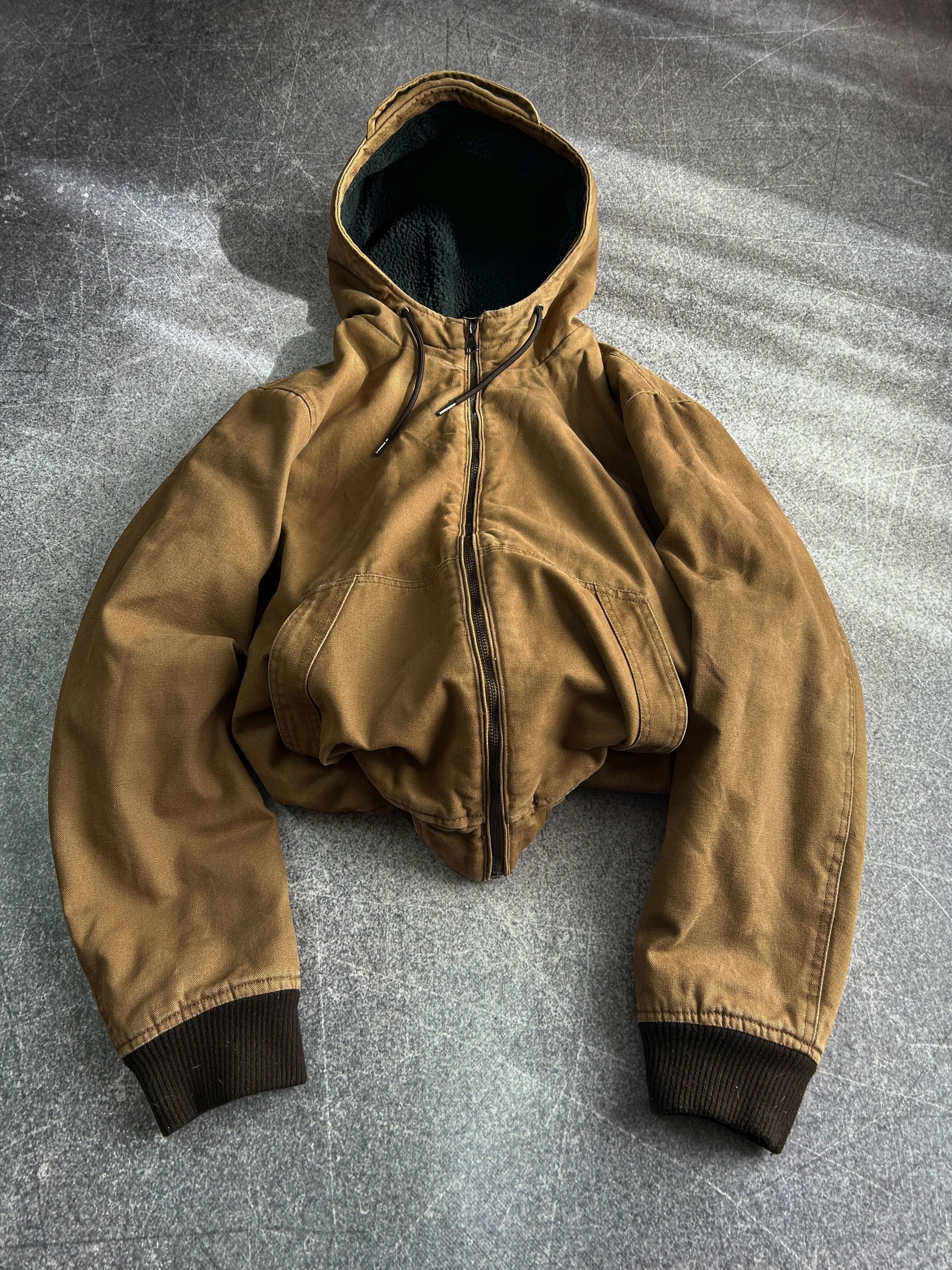 Vintage Canvas Hooded Jacket Workwear Fleece Lined Brown Size US XL / EU 56 / 4 - 2 Thumbnail