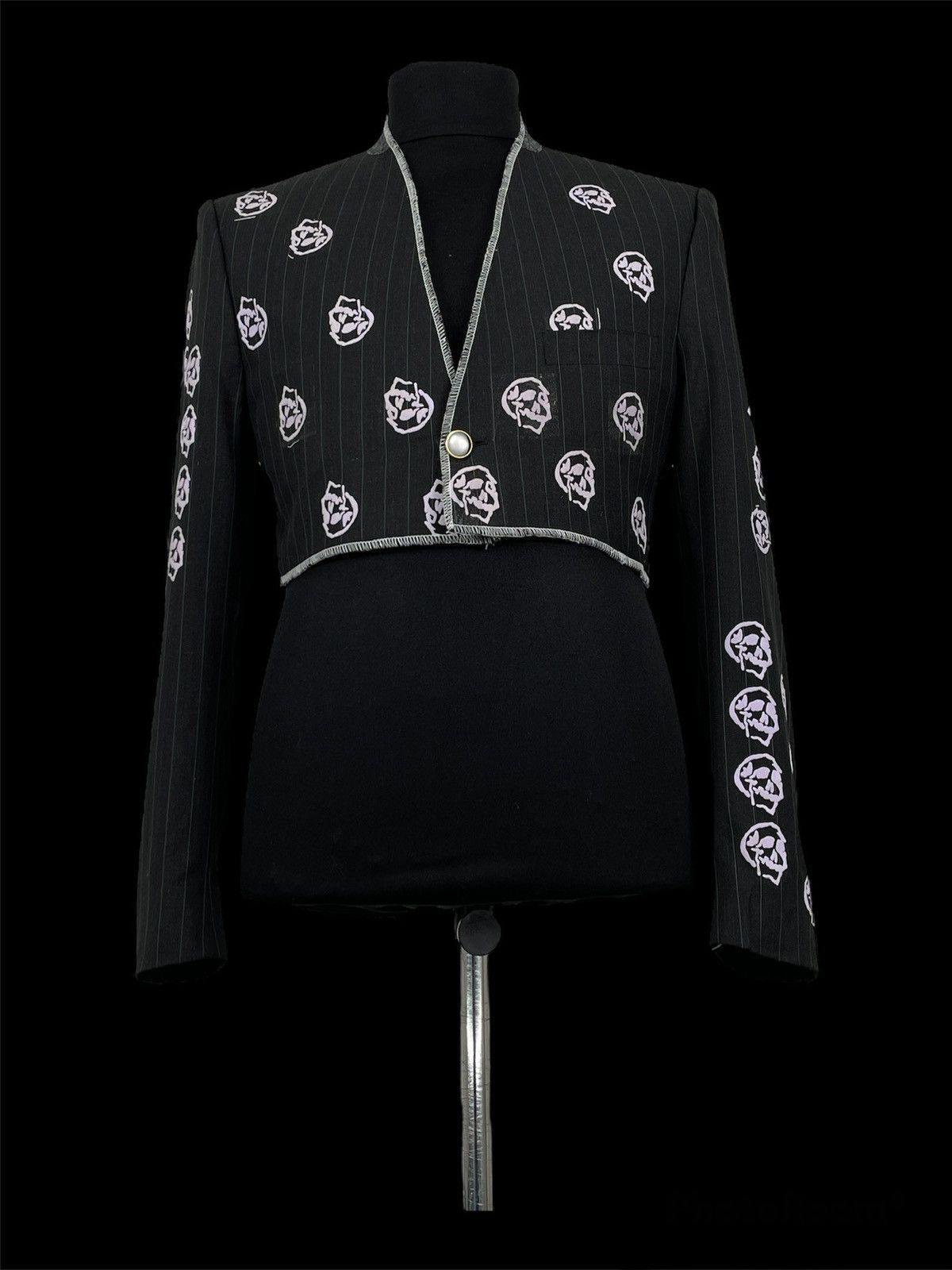 Yves Saint Laurent VTG SAINT LAURENT Wool YSL Logo Skulls Blazer Cropped Jacket Size 52L - 6 Thumbnail