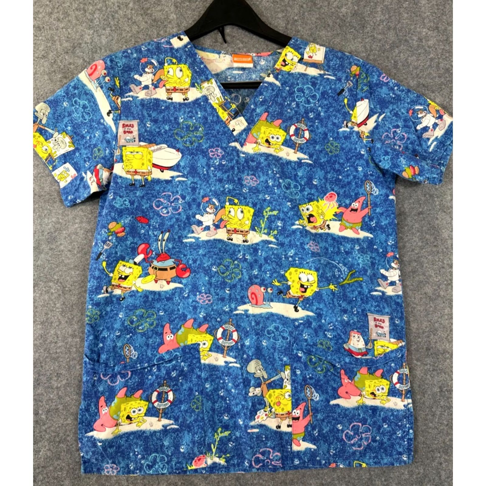 Nickelodeon VINTAGE Nickelodeon SpongeBob SquarePants Scrub Top Shirt Womens XS Blue V-Neck Pockets Size XS / US 0-2 / IT 36-38 - 3 Thumbnail