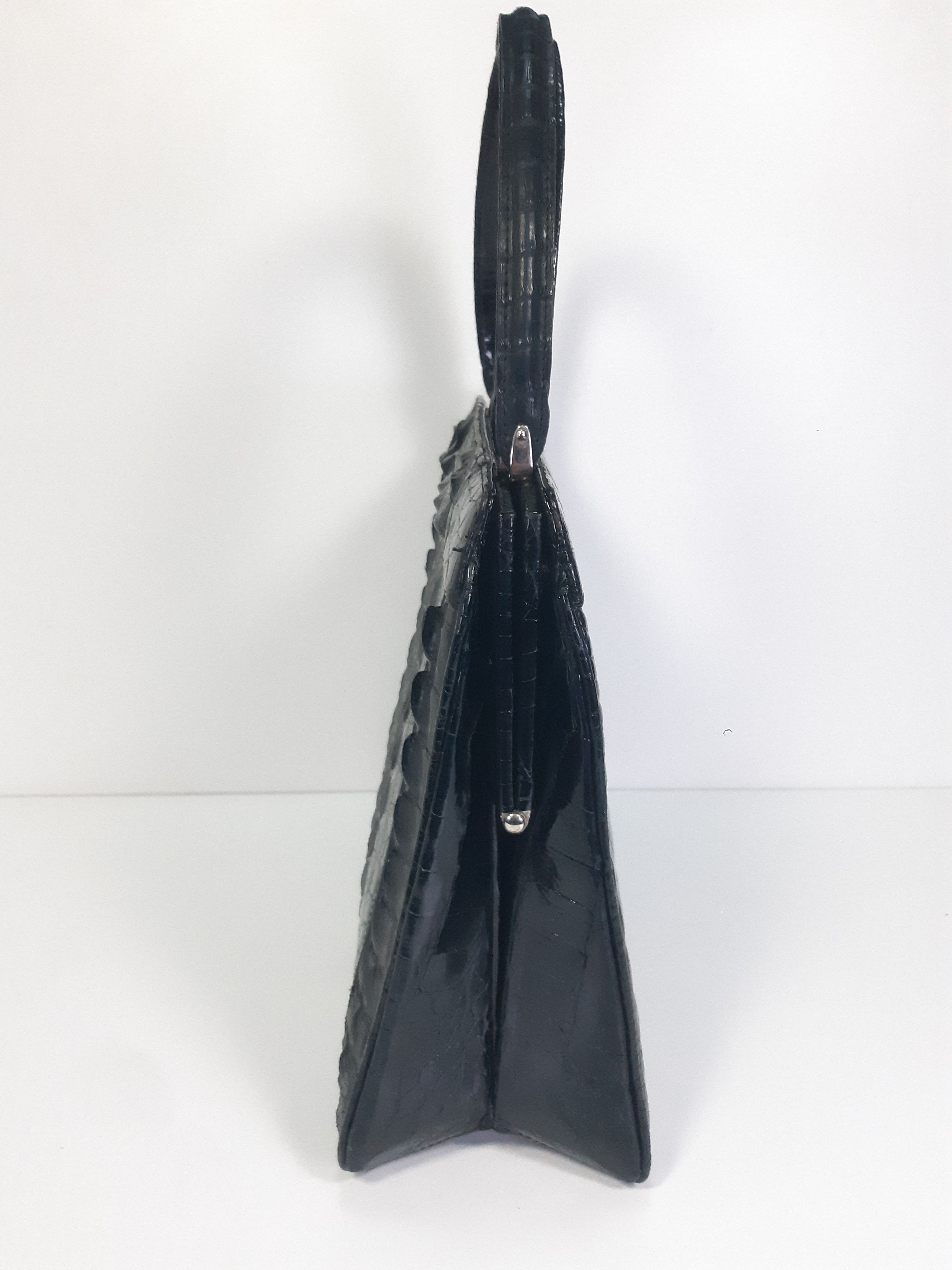 Other Vintage Genuine Hornback Crocodile Handbag Glossy Black Size ONE SIZE - 4 Thumbnail
