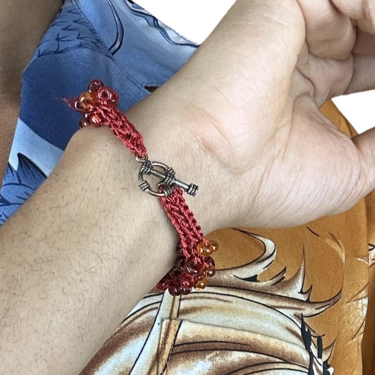 Jewelry Orange Beaded Knotted Rope Bracelet Size ONE SIZE - 3 Thumbnail