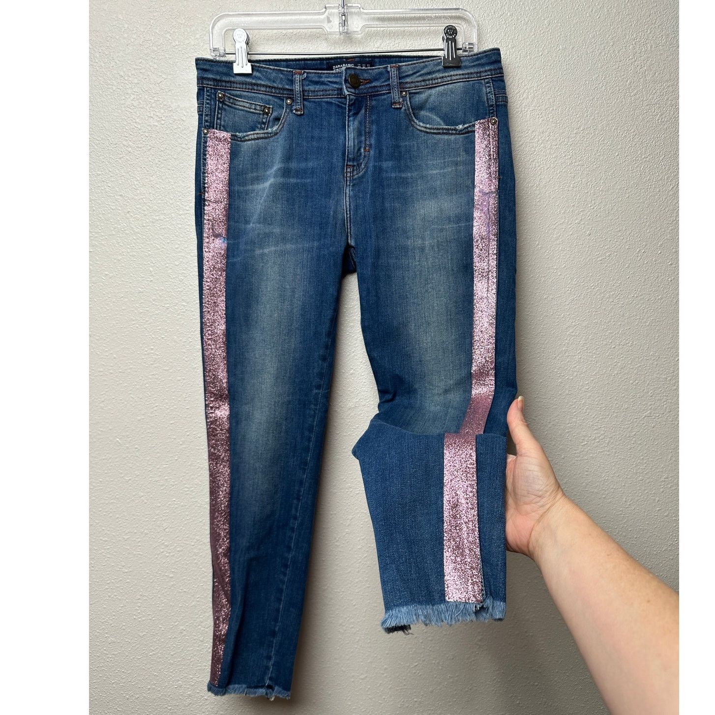 Zara Zara Jeans Medium Wash Womens US 8 Pink Glitter Size 30" / US 8 / IT 44 - 1 Thumbnail