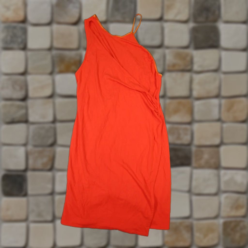 Free People Free People Dress Womens Large Orange Asymmetrical Sleeve V-Neck A-Line, Long, Rayon, Casual, Party/Cocktail, Regular Size L Womens Size L / US 10 / IT 46 - 1 Thumbnail