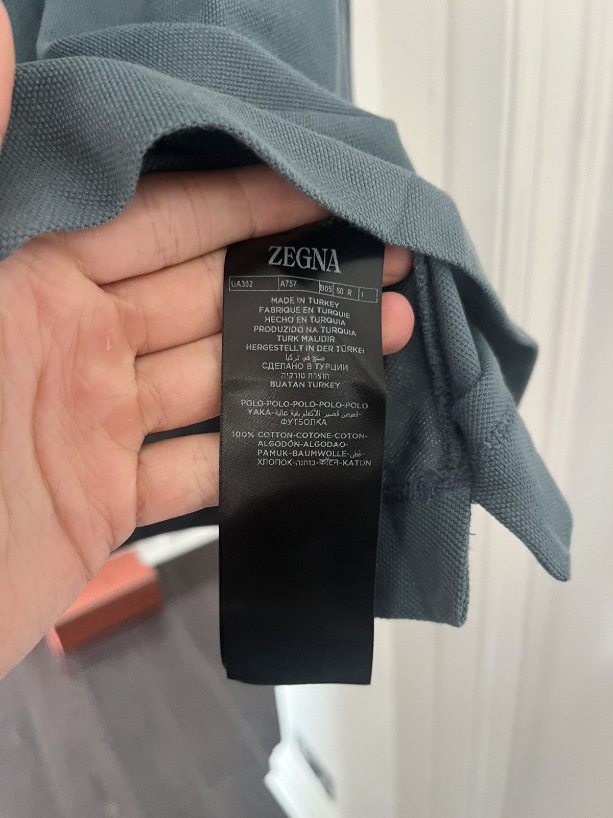 Ermenegildo Zegna Zegna teal/ grey long sleeve cotton polo size 50/medium Size US M / EU 48-50 / 2 - 3 Thumbnail