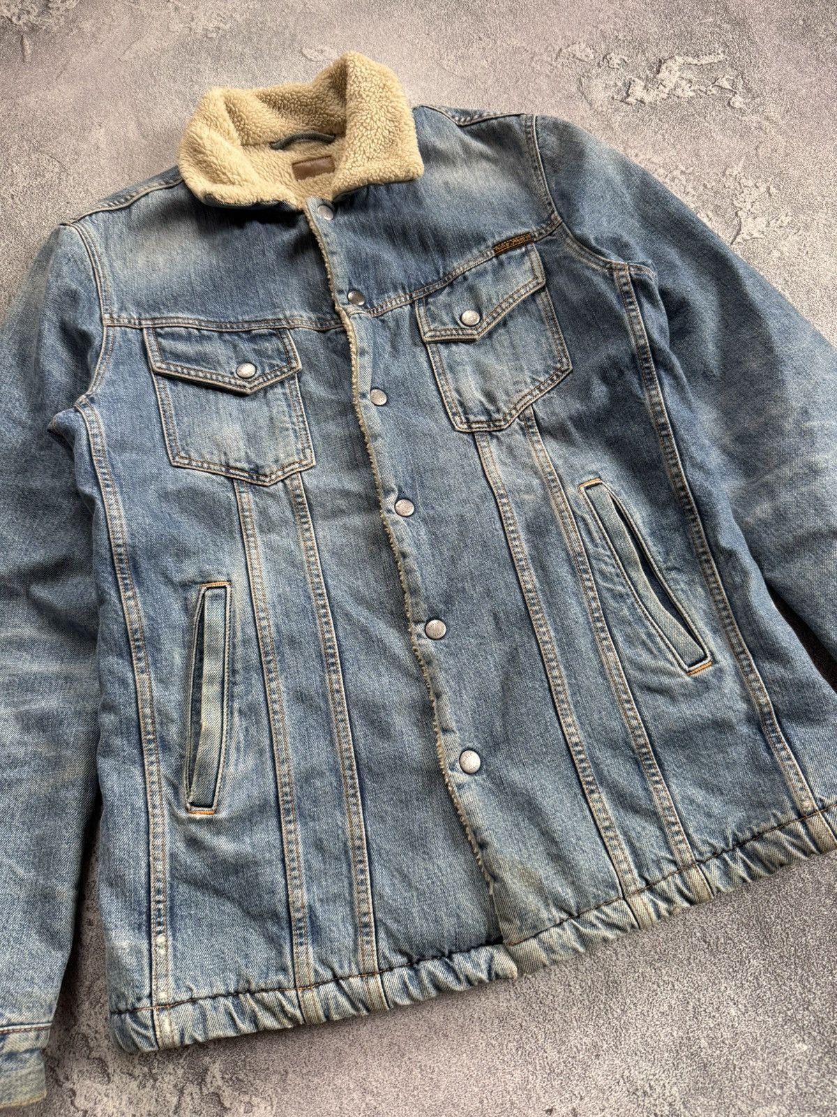 Nudie Jeans × Vintage Nudie Jeans co M denim Sherpa jacket lenny tangerine blue Size US M / EU 48-50 / 2 - 9 Thumbnail