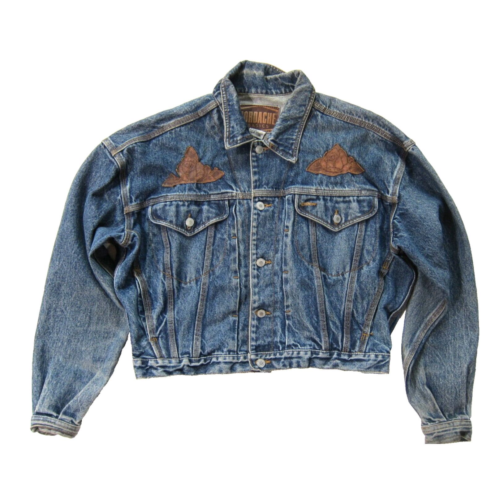 Jordache VINTAGE Jordache Basics Cotton Distressed Denim Leather Jean Jacket M-L Jeans Jacket Women Blue 80s 90s Denim Vintage Jordache Women Mens Size 32" / US 10 / IT 46 - 2 Thumbnail