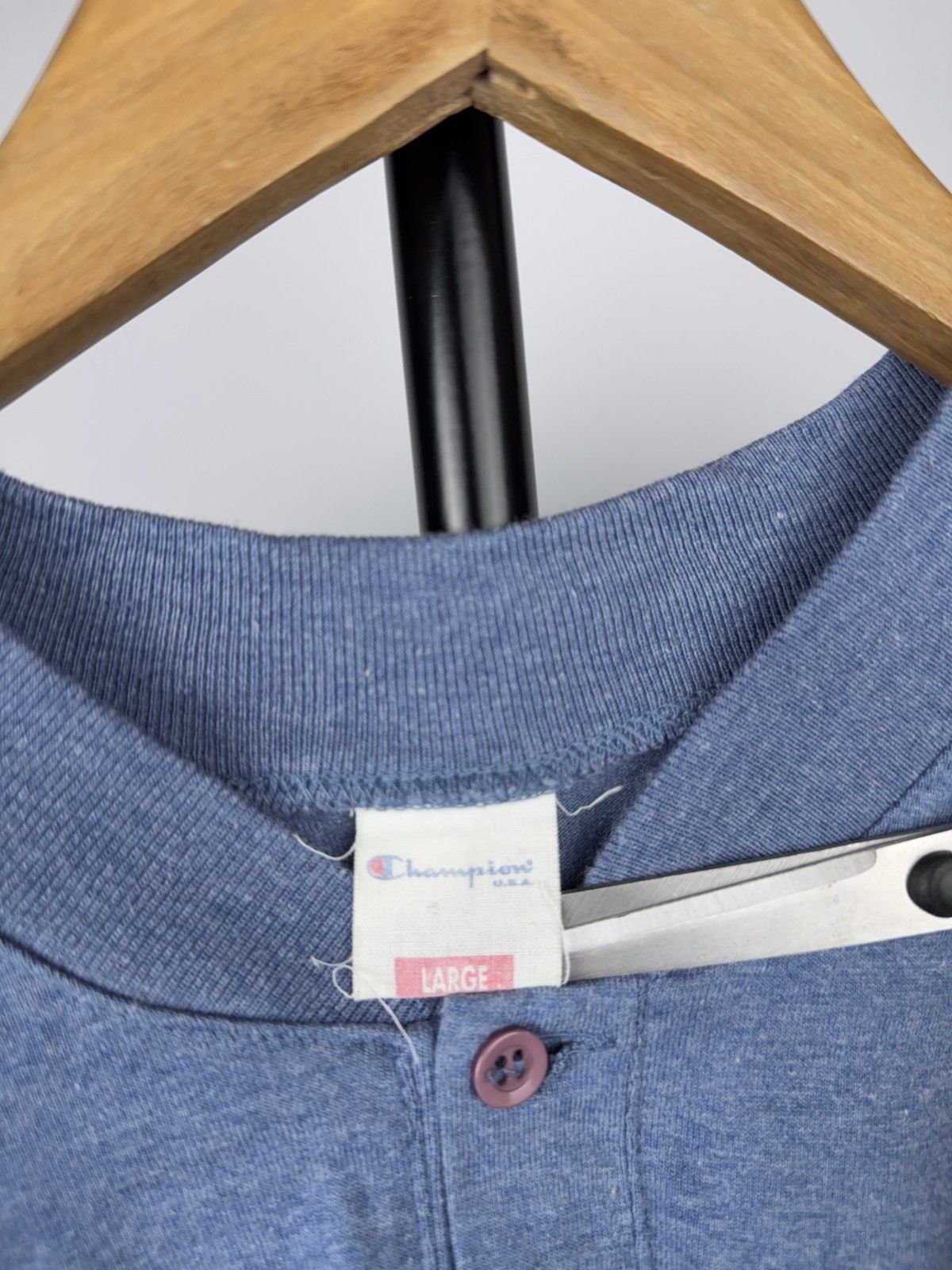 Champion 90s Vintage Champion USA Tape Sleeve Henley T-Shirt Blue Size US L / EU 52-54 / 3 - 8 Thumbnail