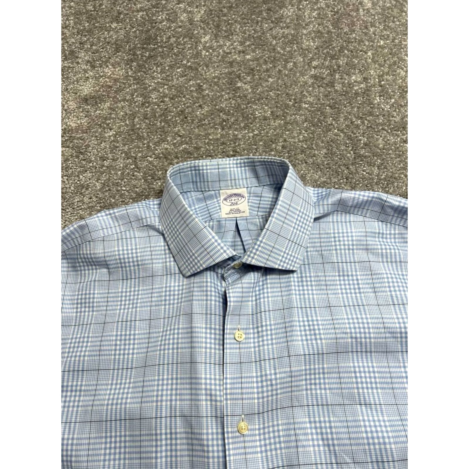 Brooks Brothers Brooks Brothers 346 Dress Shirt Mens 17 Blue Plaid Slim Fit Button Up Shirt Size 46R - 7 Thumbnail