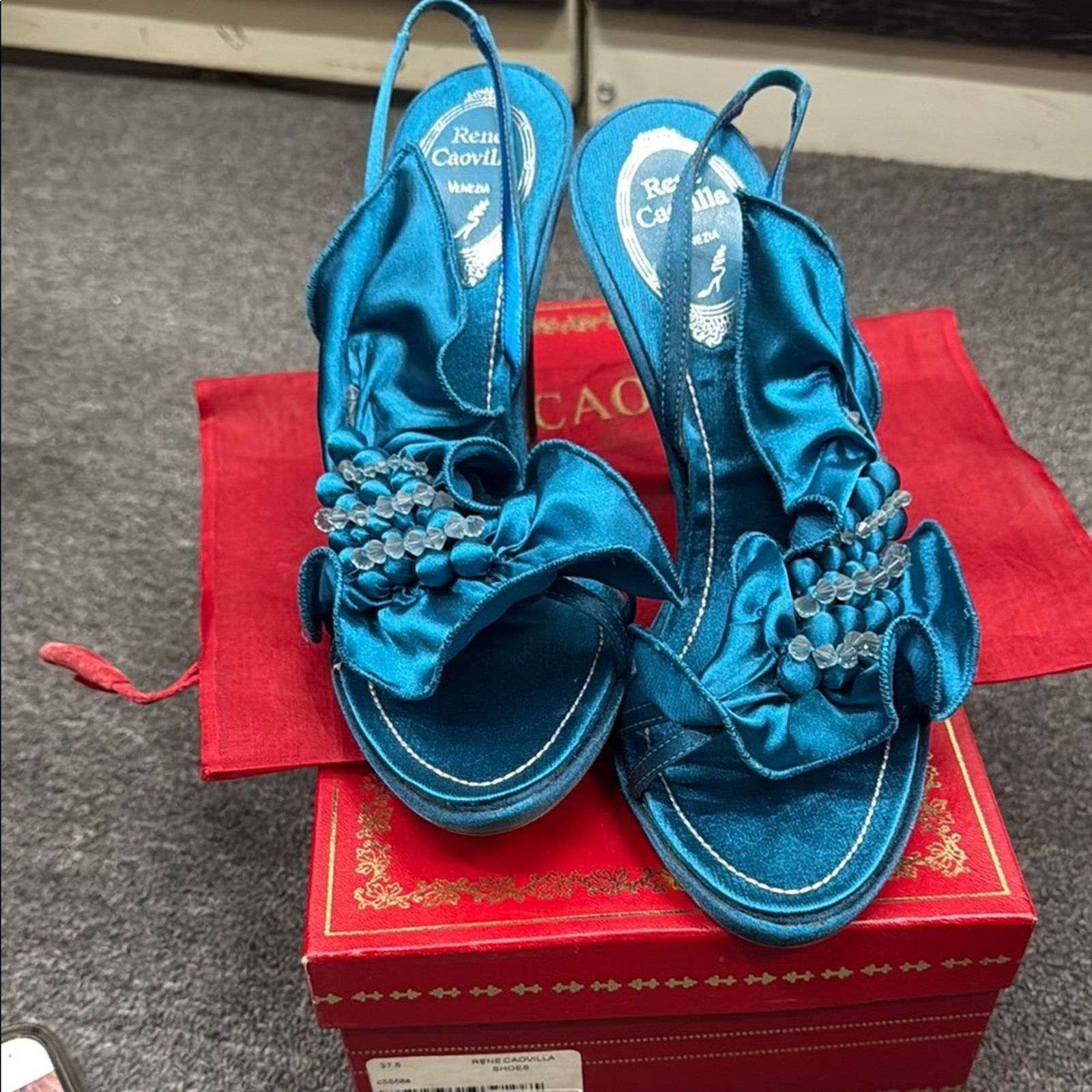 Rene Caovilla NWT Rene Caovilla Blue Satin Women's Shoes Size 37.5 US 7.5 Size US 7.5 / IT 37.5 - 1 Thumbnail