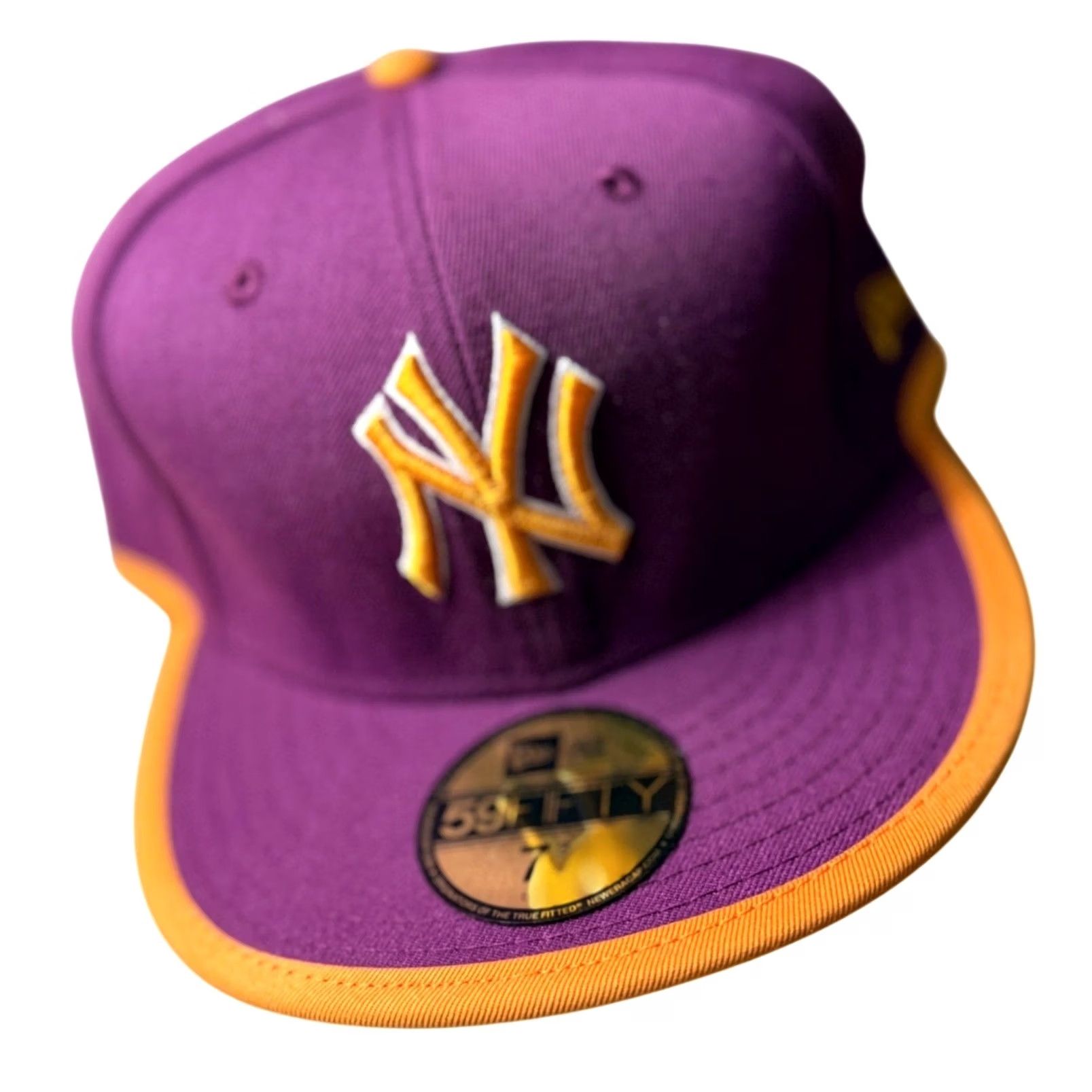 New Era VINTAGE New Era New York Yankees Hat Mens 7 3/4 Purple Orange 59FIFTY Fitted MLB Cap Size ONE SIZE - 2 Thumbnail