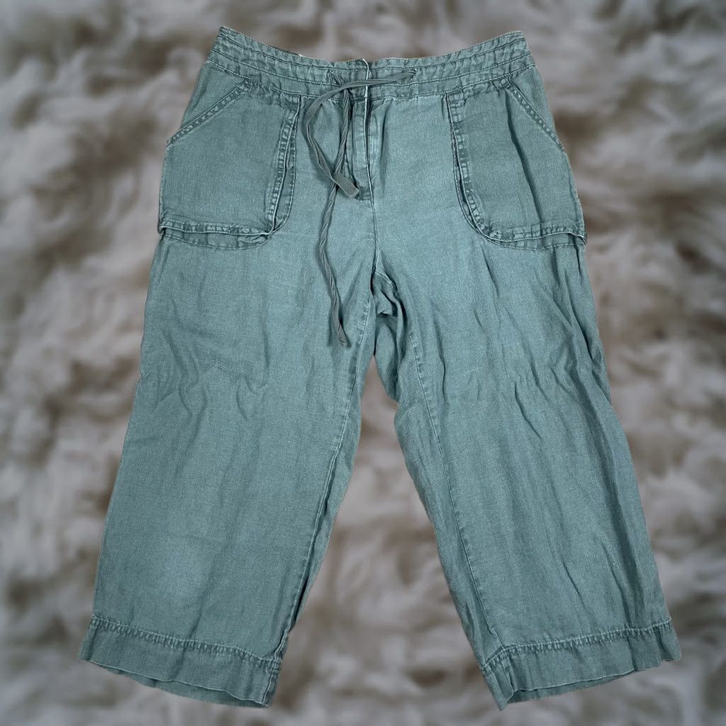 Style & Co VINTAGE Style Co Capri Womens Size 6 Mid Rise 100% Linen Crop Drawstring Shorts Green Size 28" / US 6 / IT 42 - 1 Thumbnail