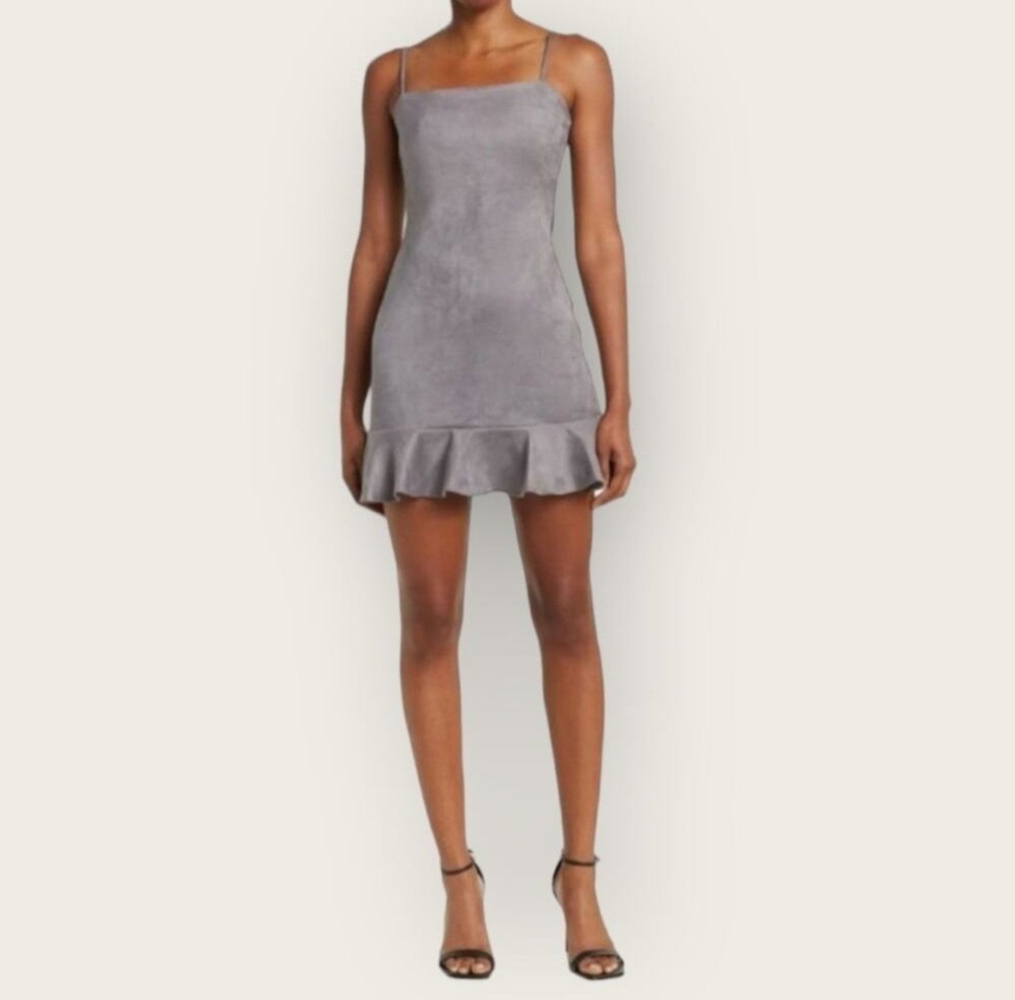 Susana Monaco Susana Monaco String Silver Faux Suede Ruffled Mini Dress Size XL / US 12-14 / IT 48-50 - 2 Thumbnail