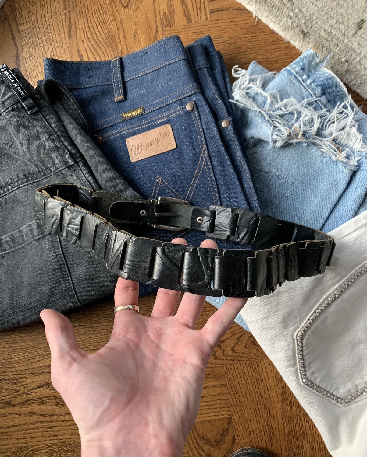Other × Vintage 90s Vintage Braided Leather Belt Italy Link Pirate Silver Size 32 - 4 Thumbnail