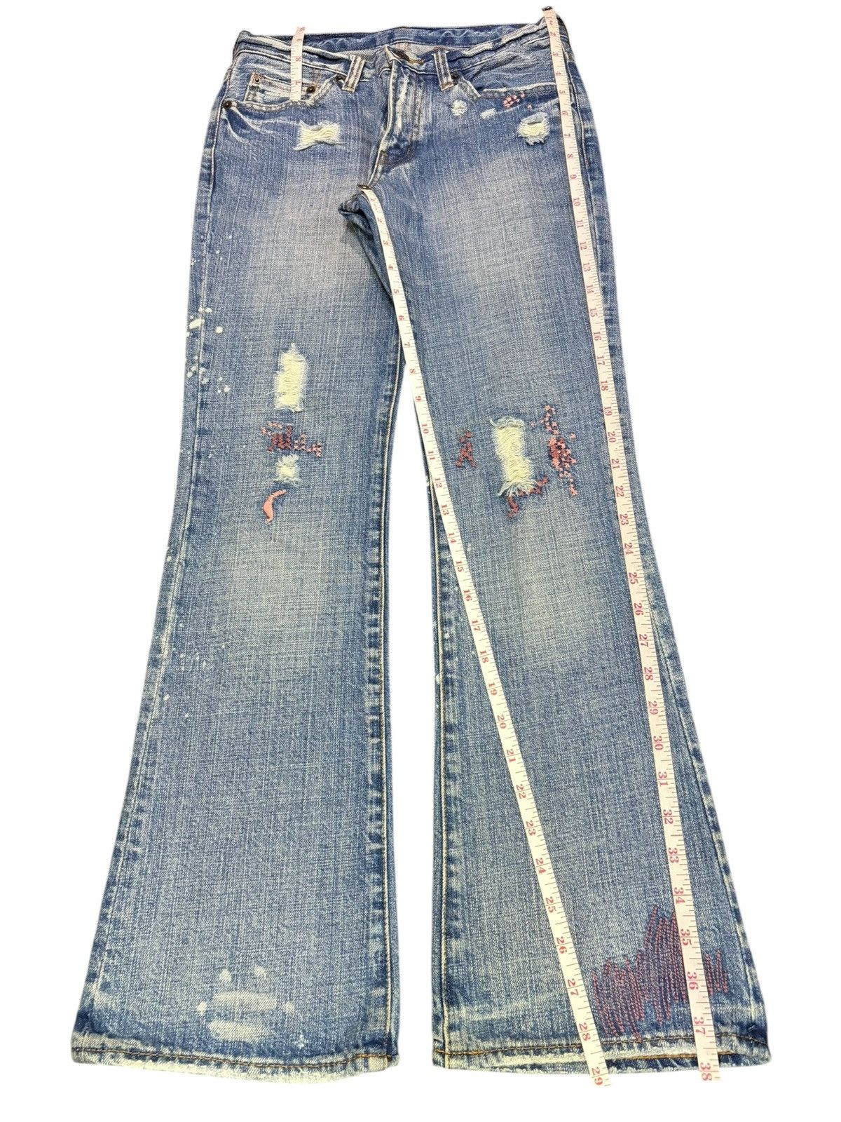 Diesel Vintage Japanese Brand Embroidered Distressed Flare Jeans Size 26" / US 2 / IT 38 - 7 Thumbnail