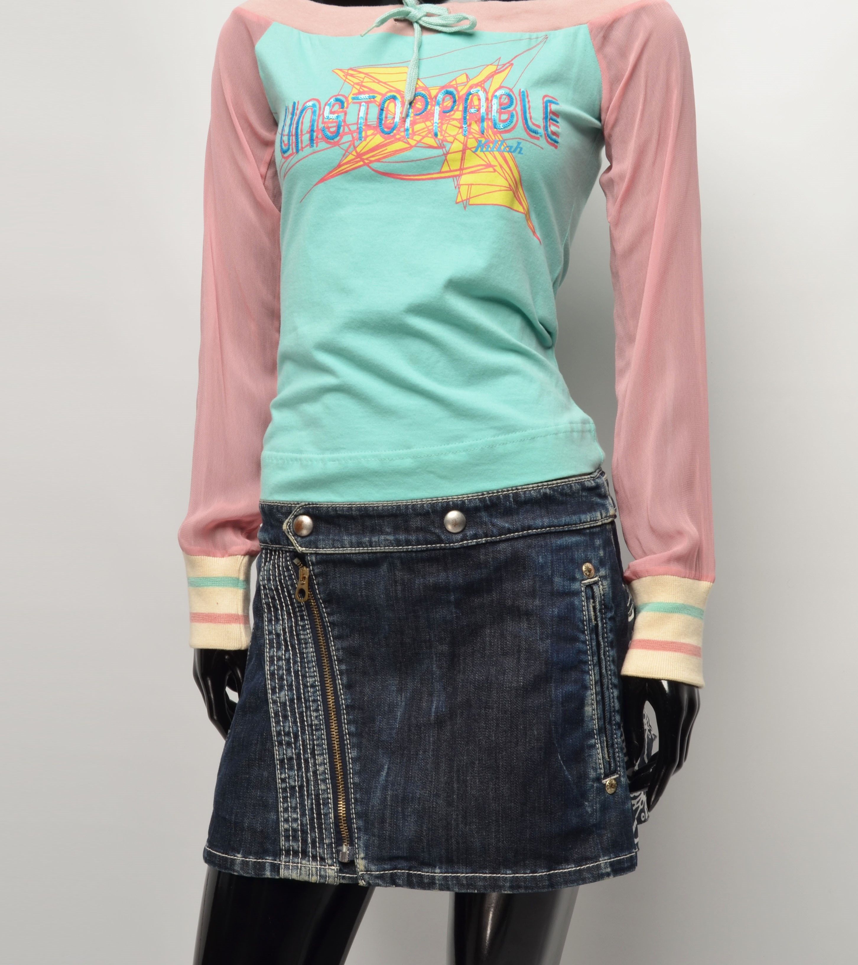 Miss Sixty Killah by Miss Sixty Multicolor Y2K Kidcore Mesh Sleeve Top Size S / US 4 / IT 40 - 3 Thumbnail