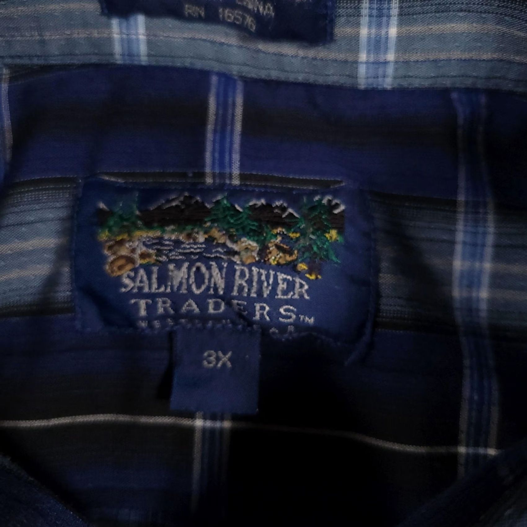 Vintage Salmon River Traders Shirt Mens 3X Blue Plaid Long Sleeve Western Cowboy Pearl Snap Size US XXL / EU 58 / 5 - 7 Thumbnail