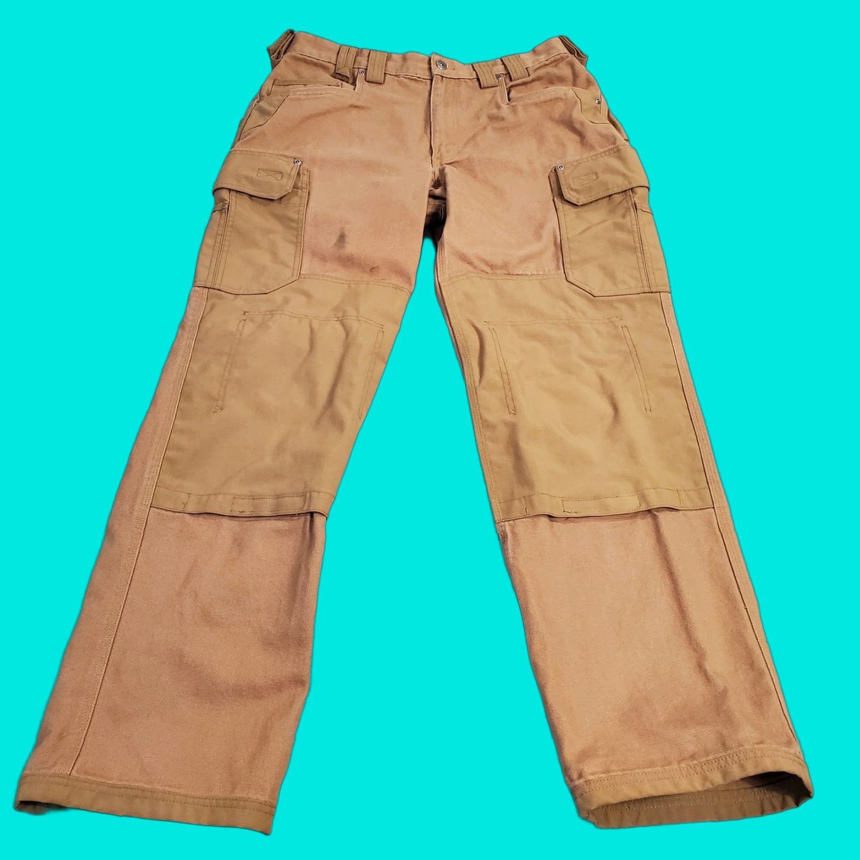 Duluth Cargo Pants Mens 36x34 Brown Canvas Work Pants Regular Inseam 34 Cargo Pockets Logo 95209