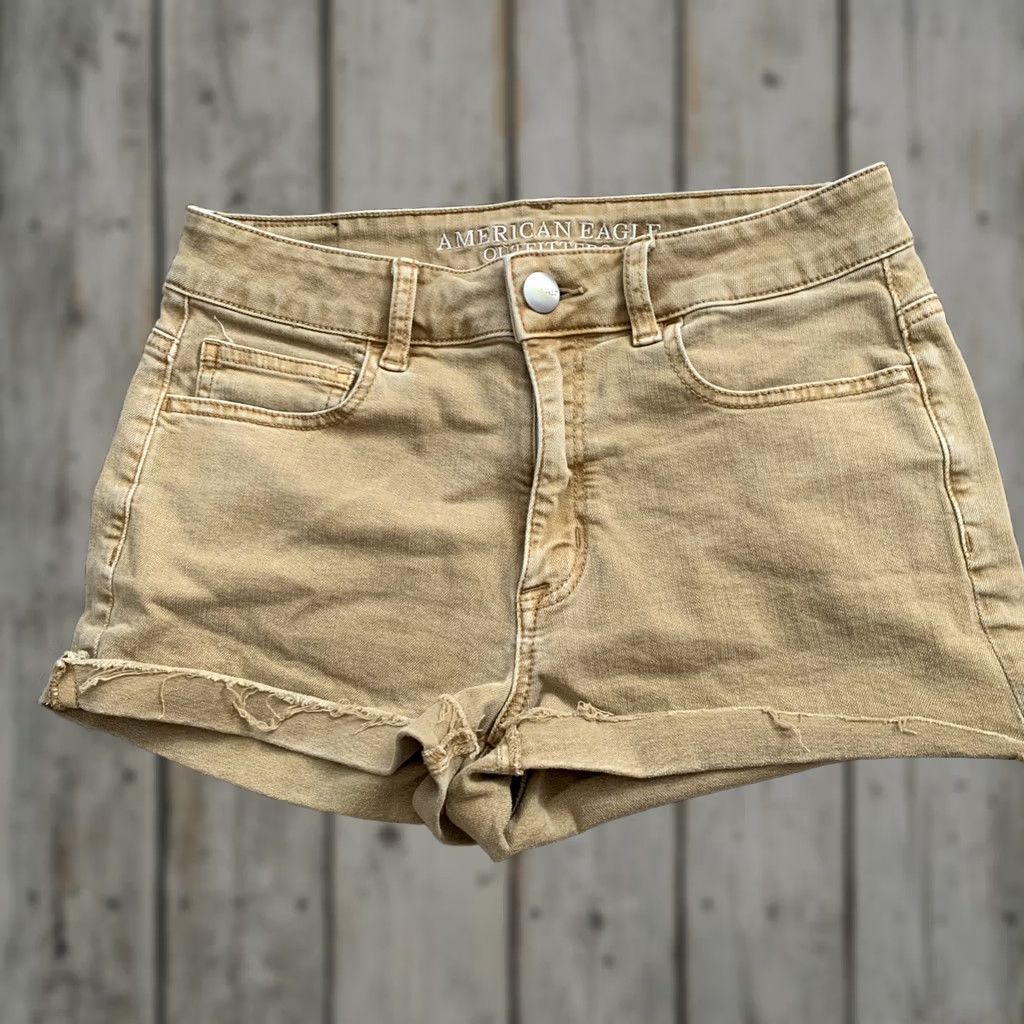 American Eagle Outfitters American Eagle Hi Rise Shortie Womens 6 Gold Denim Cut Offs Super Stretch Size 28" / US 6 / IT 42 - 1 Thumbnail