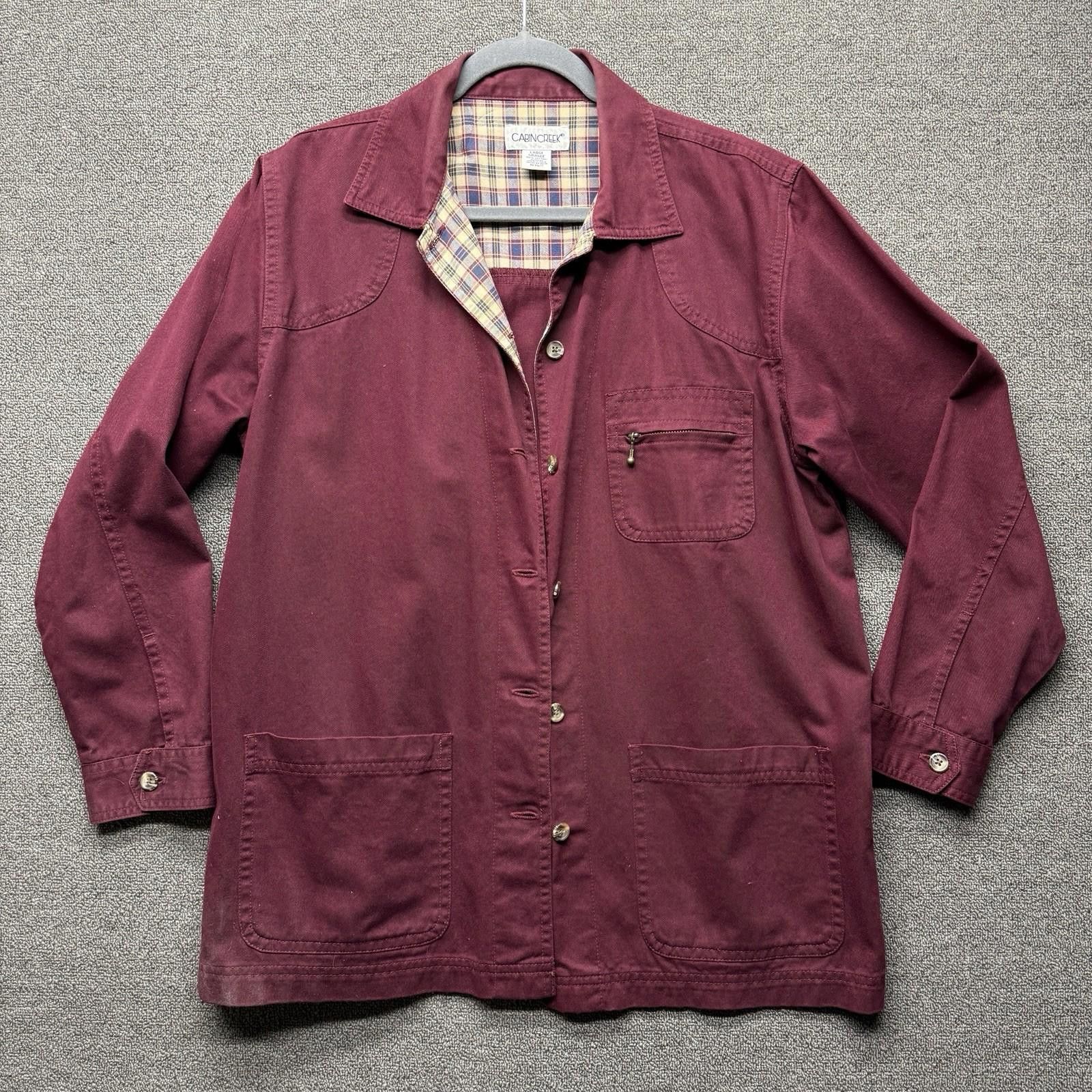 Cabin Creek Cabin Creek Burgundy Plaid Lined Barn Chore Jacket Women L Size L / US 10 / IT 46 - 1 Thumbnail
