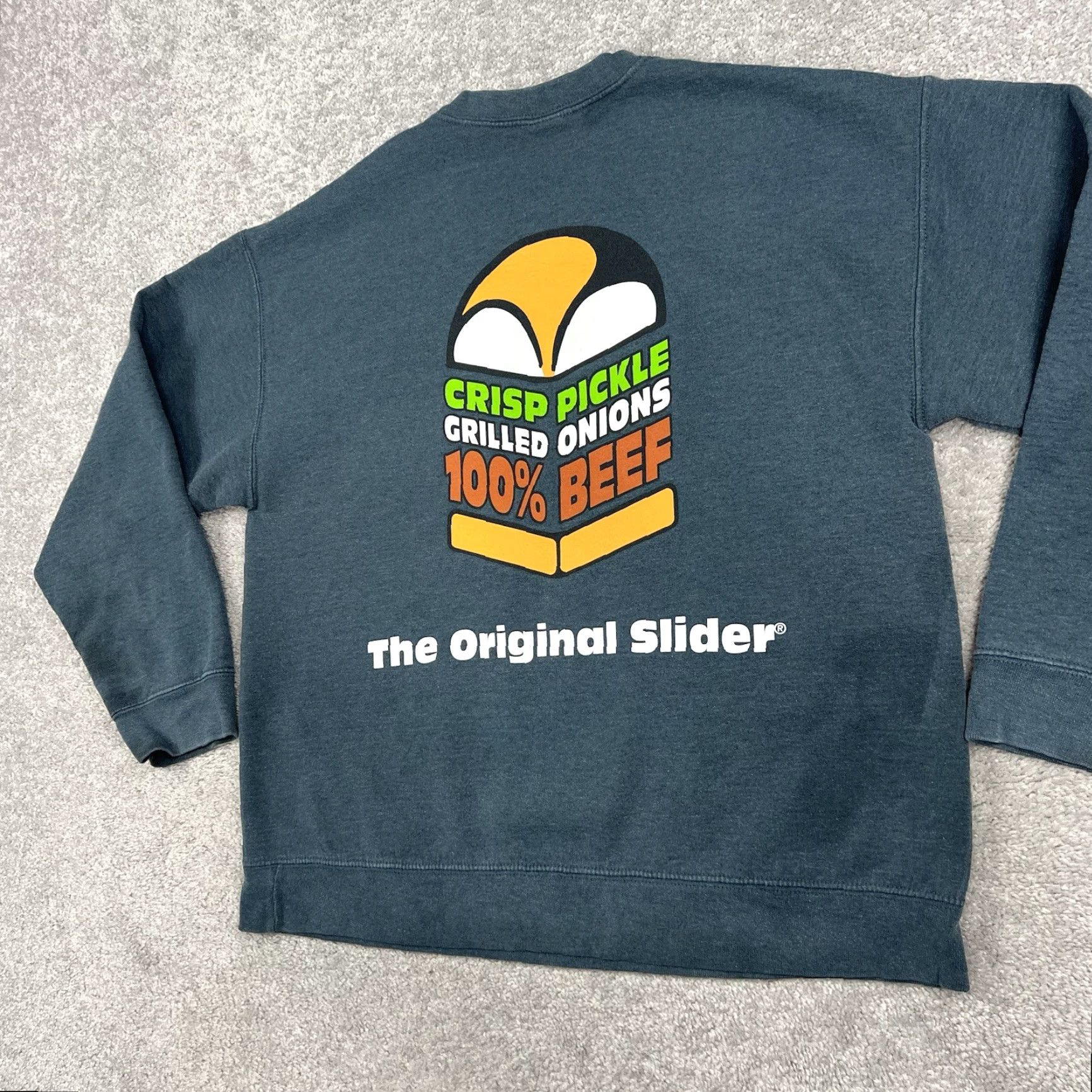 Gildan VINTAGE Gildan Sweatshirt Men Large Gray White Castle Retro Y2K Logo Graphic Print Stains Size US L / EU 52-54 / 3 - 7 Thumbnail