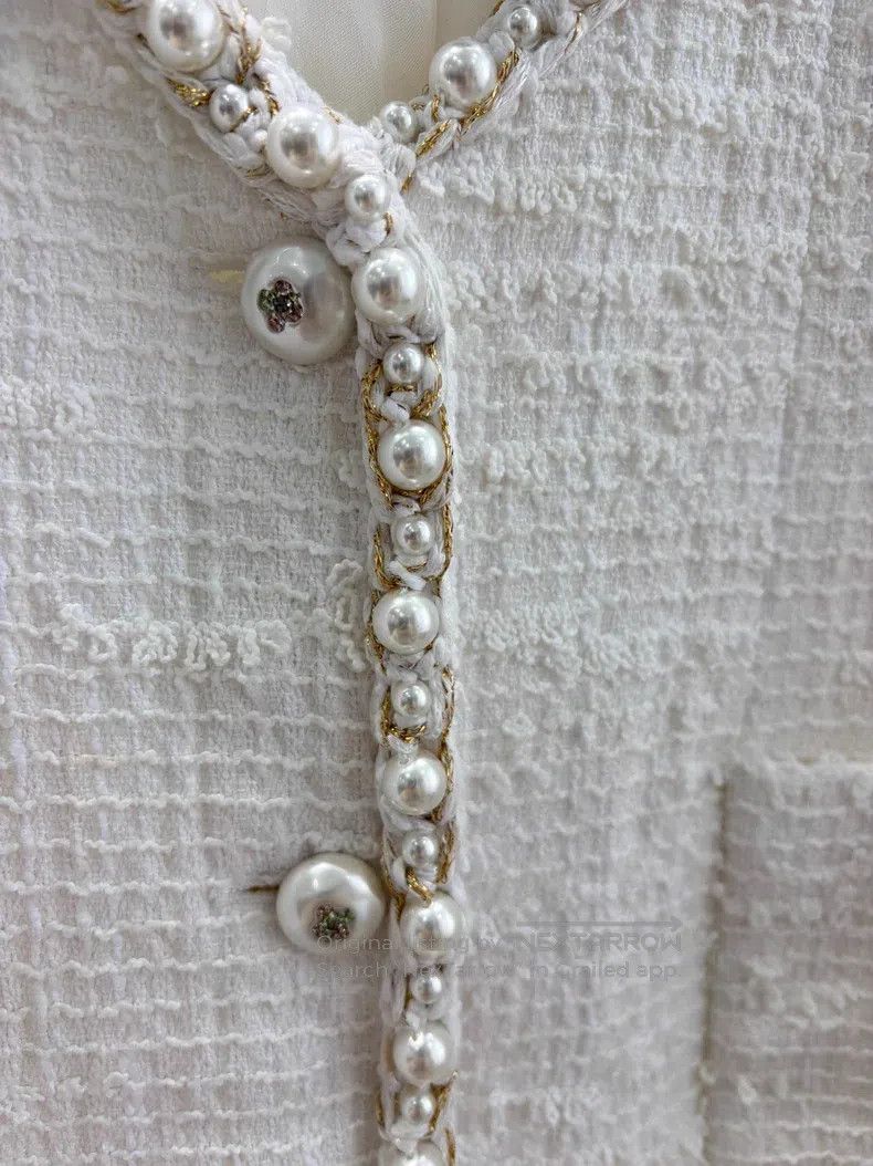 Chanel Chanel Spring and Summer Series White Pearl Tweed Coat Size S / US 4 / IT 40 - 3 Thumbnail