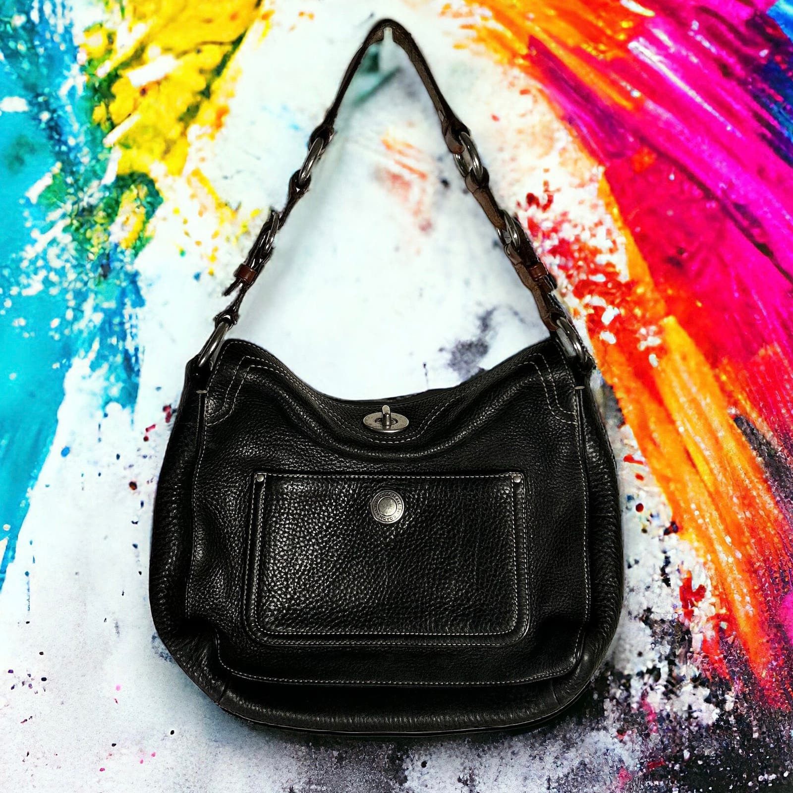 Coach Chelsea Pebbled Leather Turnlock Shoulder Bag -