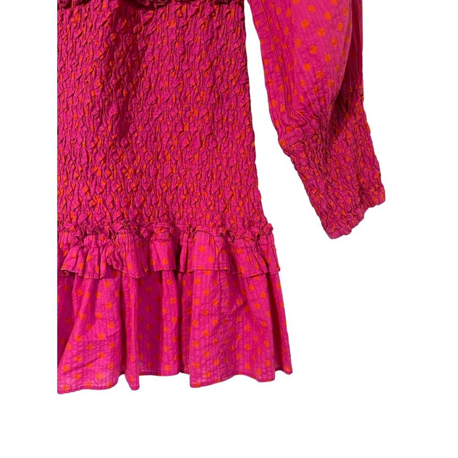 ALEXIS Alexis Marilena Dress Small Smocked Off-shoulder Fuchsia Dot Size S / US 4 / IT 40 - 3 Thumbnail