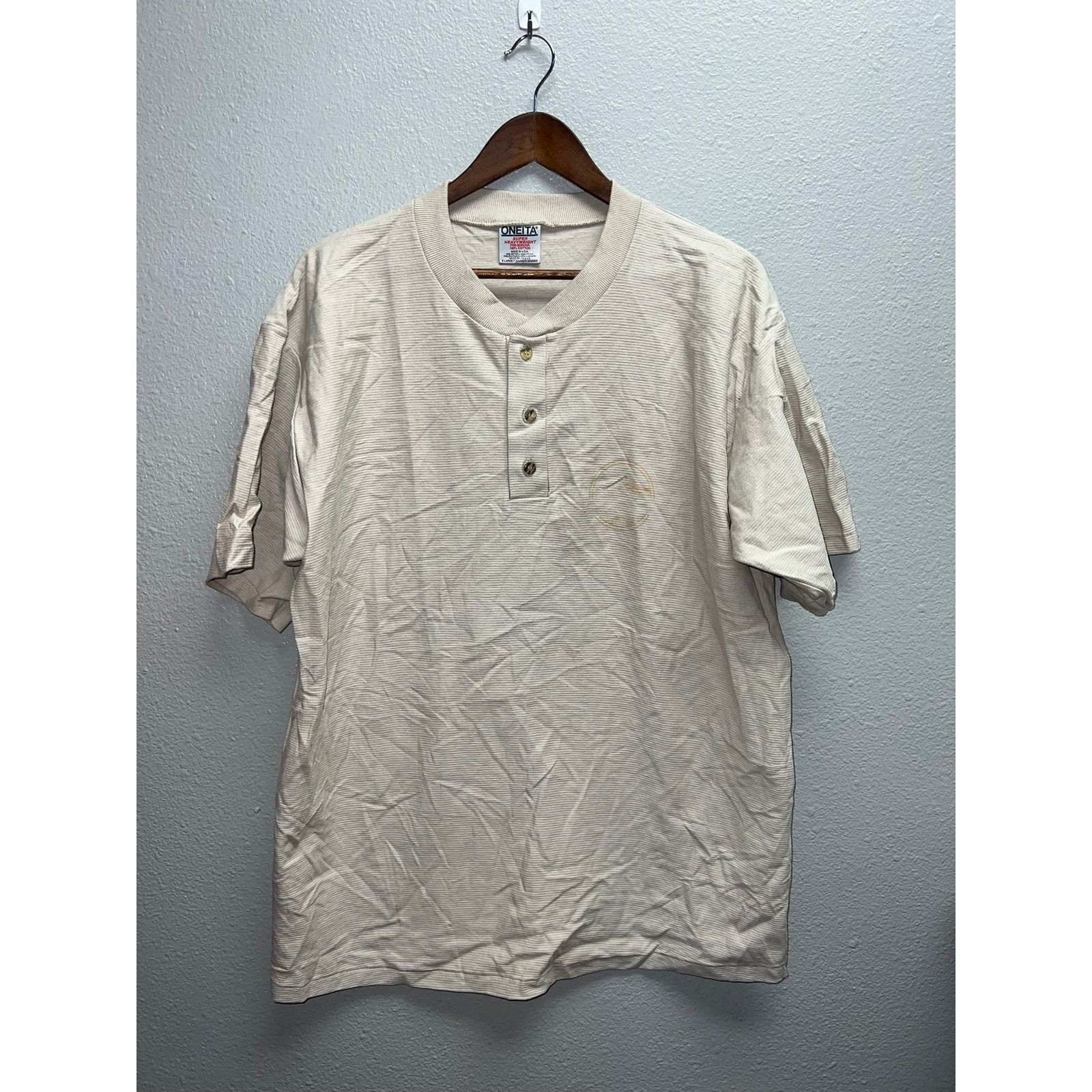 Vintage Vintage Oneita Power-T Shirt Brown 1/4 Shirt Tee 90s X-Large Size US XL / EU 56 / 4 - 1 Thumbnail