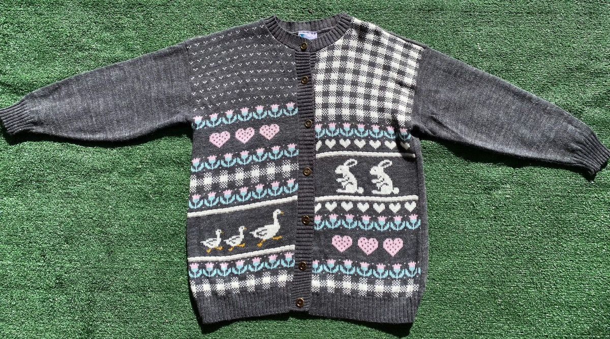 Vintage Vintage 80’s Needles Up Duck Rabbits Hearts Cardigan Sweater Size XL / US 12-14 / IT 48-50 - 2 Thumbnail