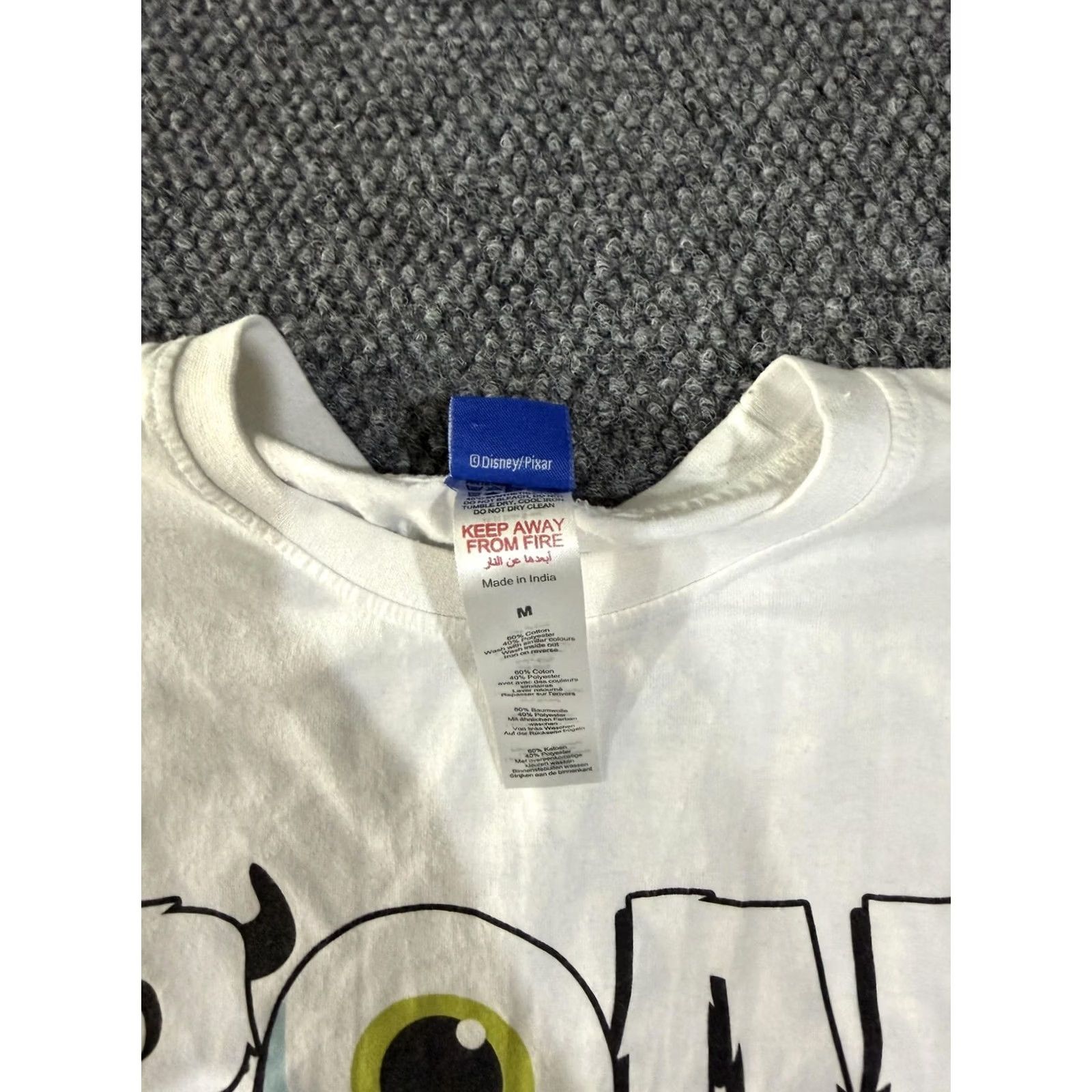 Disney Disney Pixar Monsters Inc Shirt Mens M White Graphic Tee Sulley Mike Wazowski Front Print Crew Neck Short Sleeve Cotton Polyester Jersey Tee Size US M / EU 48-50 / 2 - 6 Thumbnail