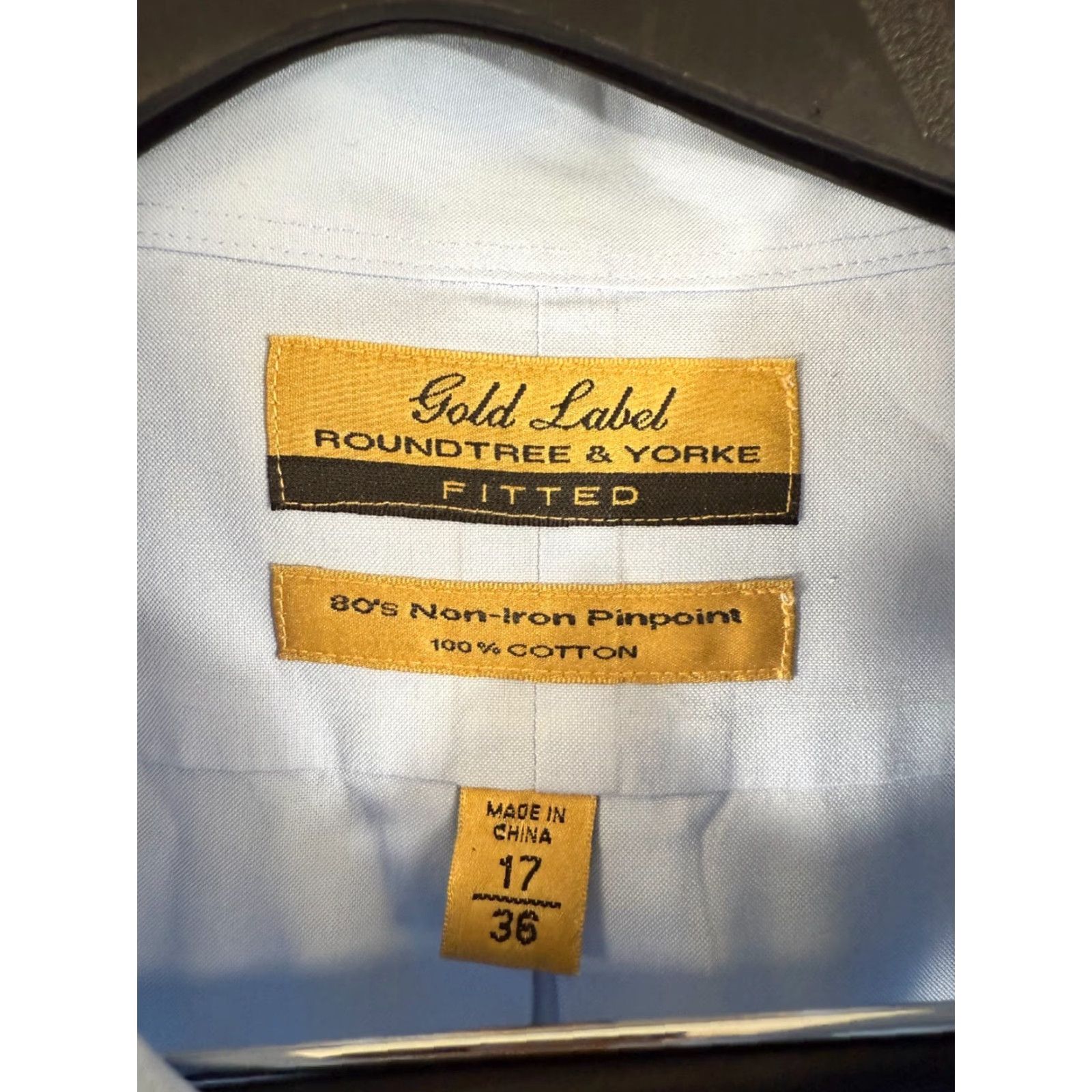 Roundtree & Yorke VINTAGE Roundtree & Yorke Gold Label Dress Shirt Mens XL Blue Fitted 80s Non-Iron Size 46R - 5 Thumbnail