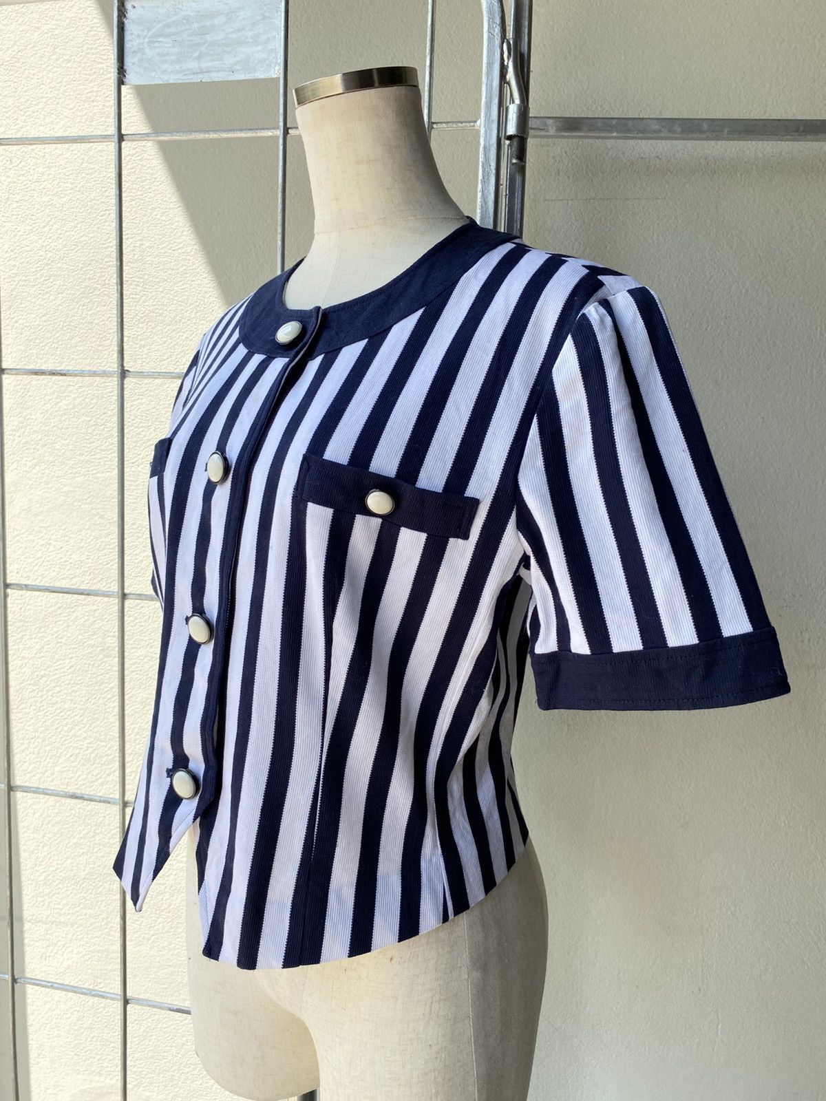 Courrèges Navy Chic Striped Button-Up Blouse.