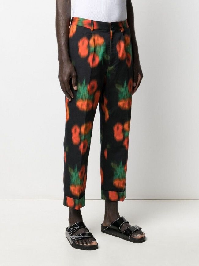 FB55MPA379L9 KENZO PLEATED COTTON/LINEN PANTS FLORAL GLITCH