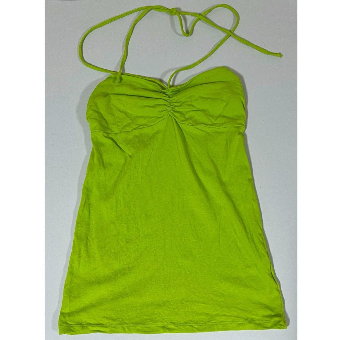 City Streets Lime Green Neon Ruched Babydoll Halter Top Shirt Tee Size M💚 Size M / US 6-8 / IT 42-44 - 2 Thumbnail