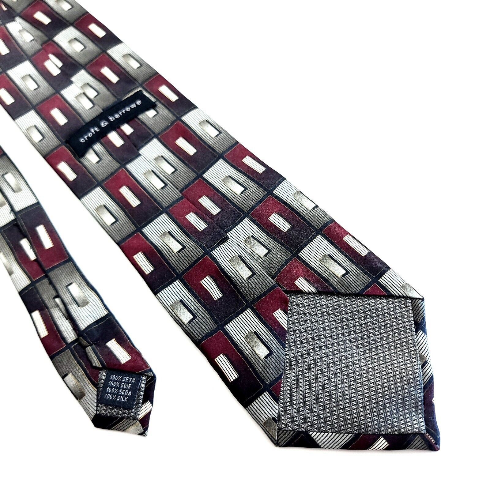 Croft & Barrow Croft & Barrow Red Gray Geometric Print Wide Silk Tie Size ONE SIZE - 6 Thumbnail