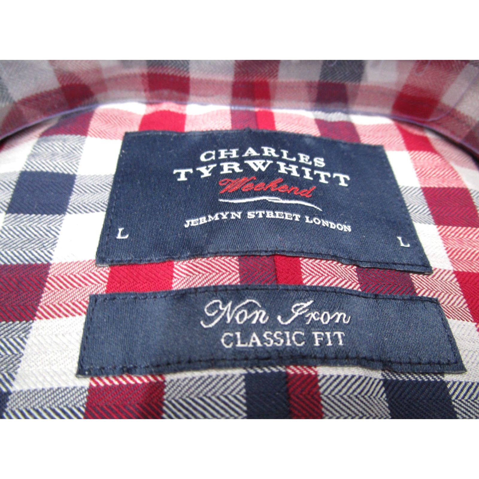 Charles Tyrwhitt VINTAGE Charles Tyrwhitt Dress Shirt Men Large Red Gingham Business Casual Classic Non-Iron Button-Down Size 42R - 2 Thumbnail