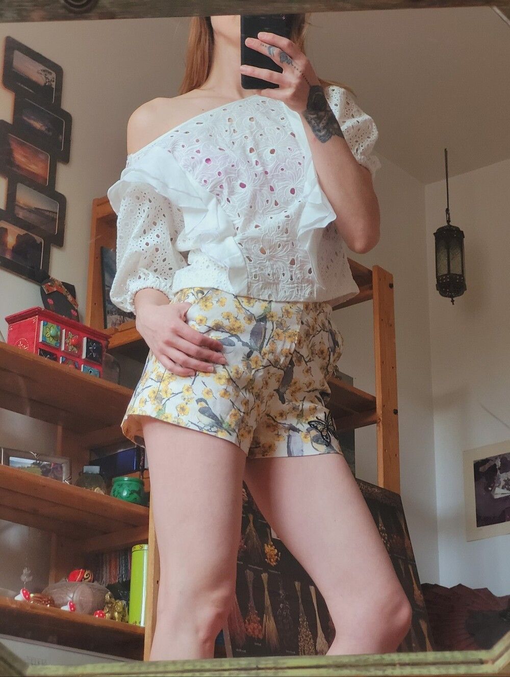 Pinko Pinko NWT White Short Sleeve Boho Ruffle Floral Blouse - 6 Size M / US 6-8 / IT 42-44 - 10 Thumbnail