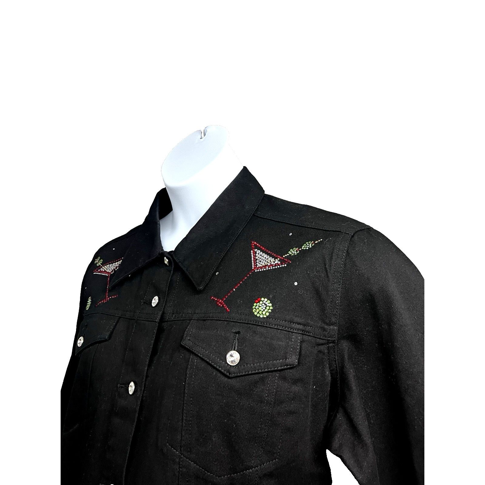 Vintage Embellished Black Denim Bling Button Up Jacket XL Cocktails Size XL / US 12-14 / IT 48-50 - 5 Thumbnail