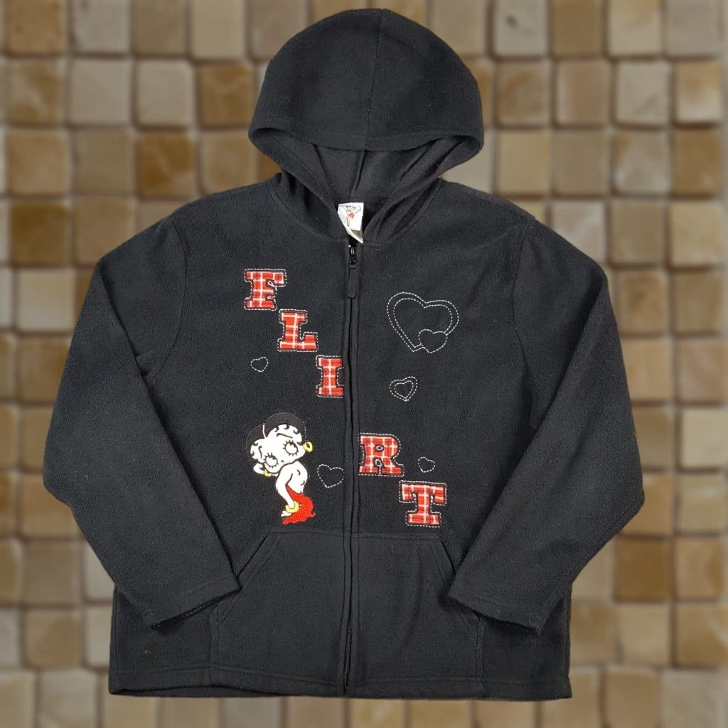 Vintage Betty Boop Flirt Black Fleece Hooded Y2K Women's XL Sweatshirt Cartoon Zip Up Hoodie Size XL / US 12-14 / IT 48-50 - 1 Thumbnail
