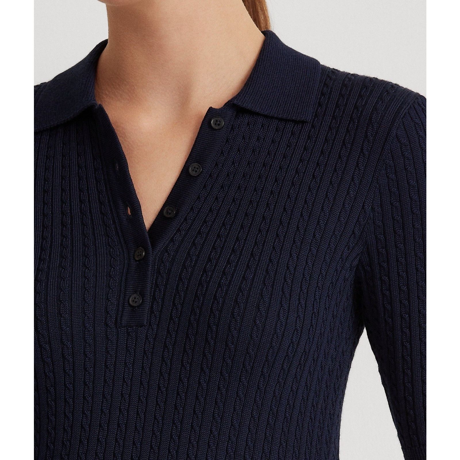 Polo Ralph Lauren NWT Polo Ralph Lauren Cable-Knit Polo Sweater Navy Woman XS Size XS / US 0-2 / IT 36-38 - 9 Thumbnail